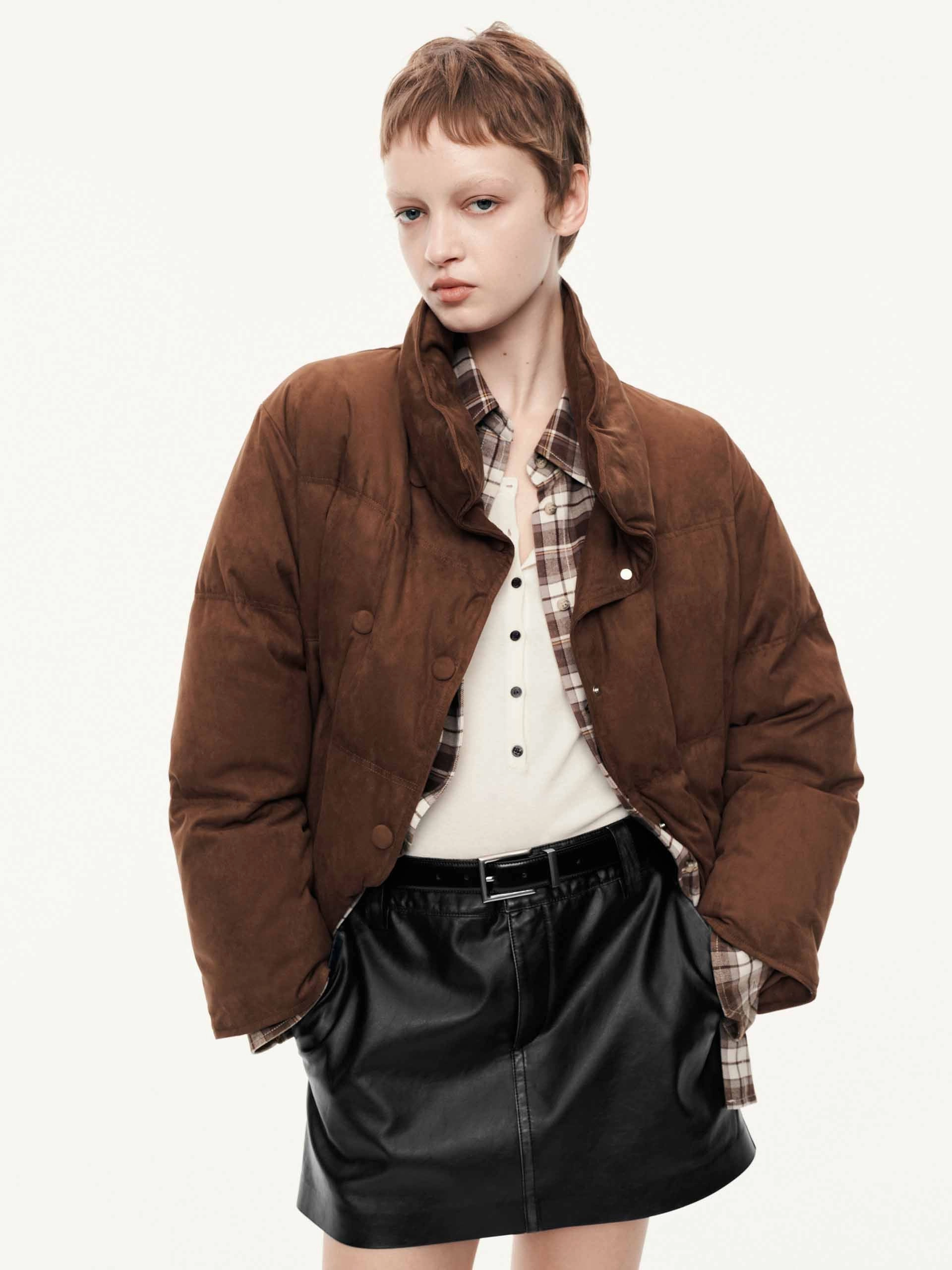 Double Breasted Down Jacket Stand Collar Micro Perforated Panels