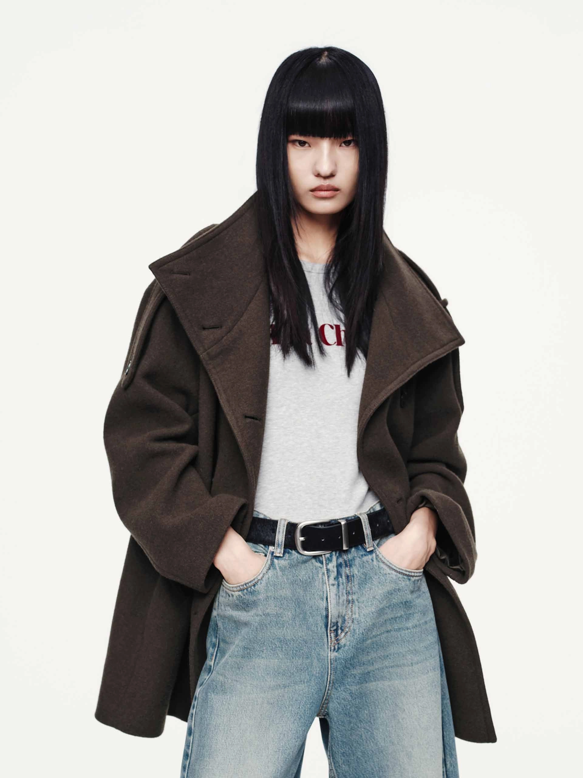 Double Breasted Wool Blend Coat Modular Design