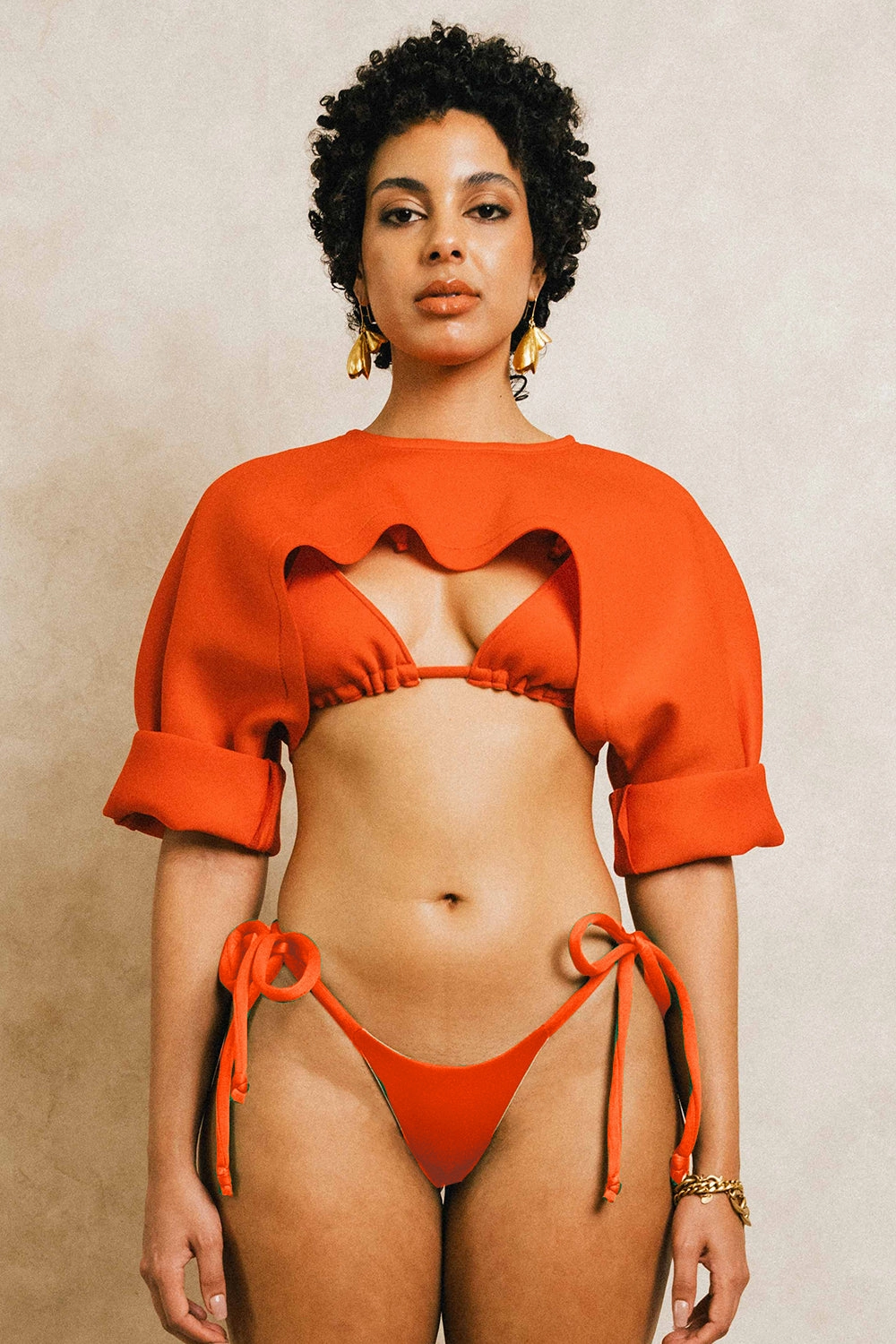 Boni Crop Cover Up Convertible Strap System Layered Coverage