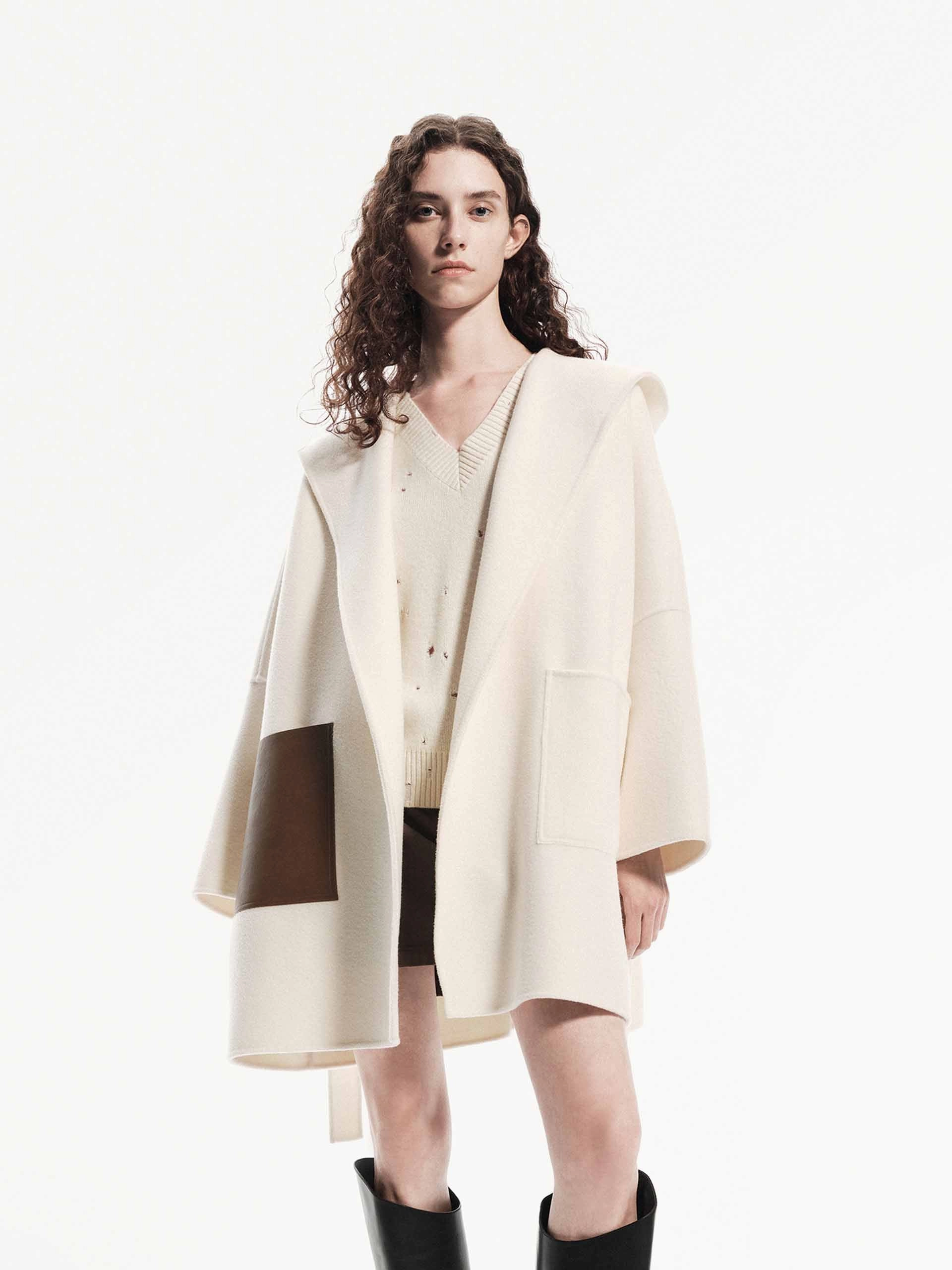 Convertible Collar Design Double Sided Hooded Coat