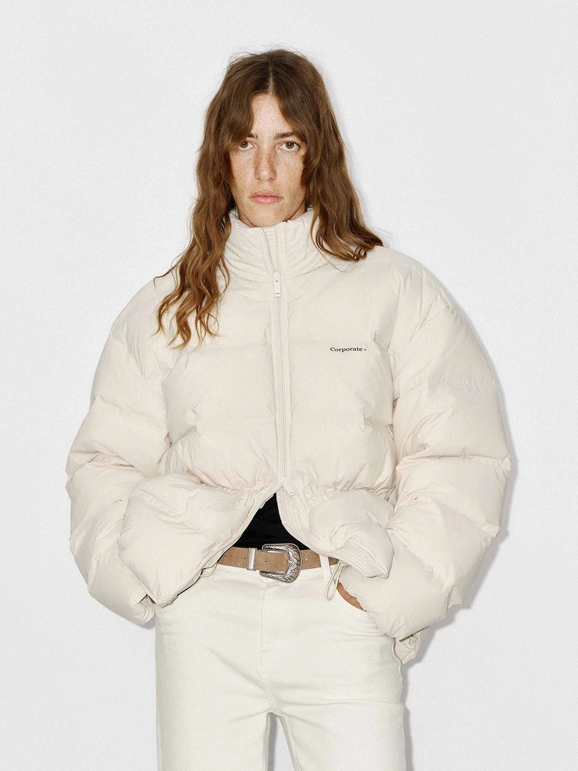 Drawstring Waist Down Jacket HighVisibility Trims DoubleLayered Collar