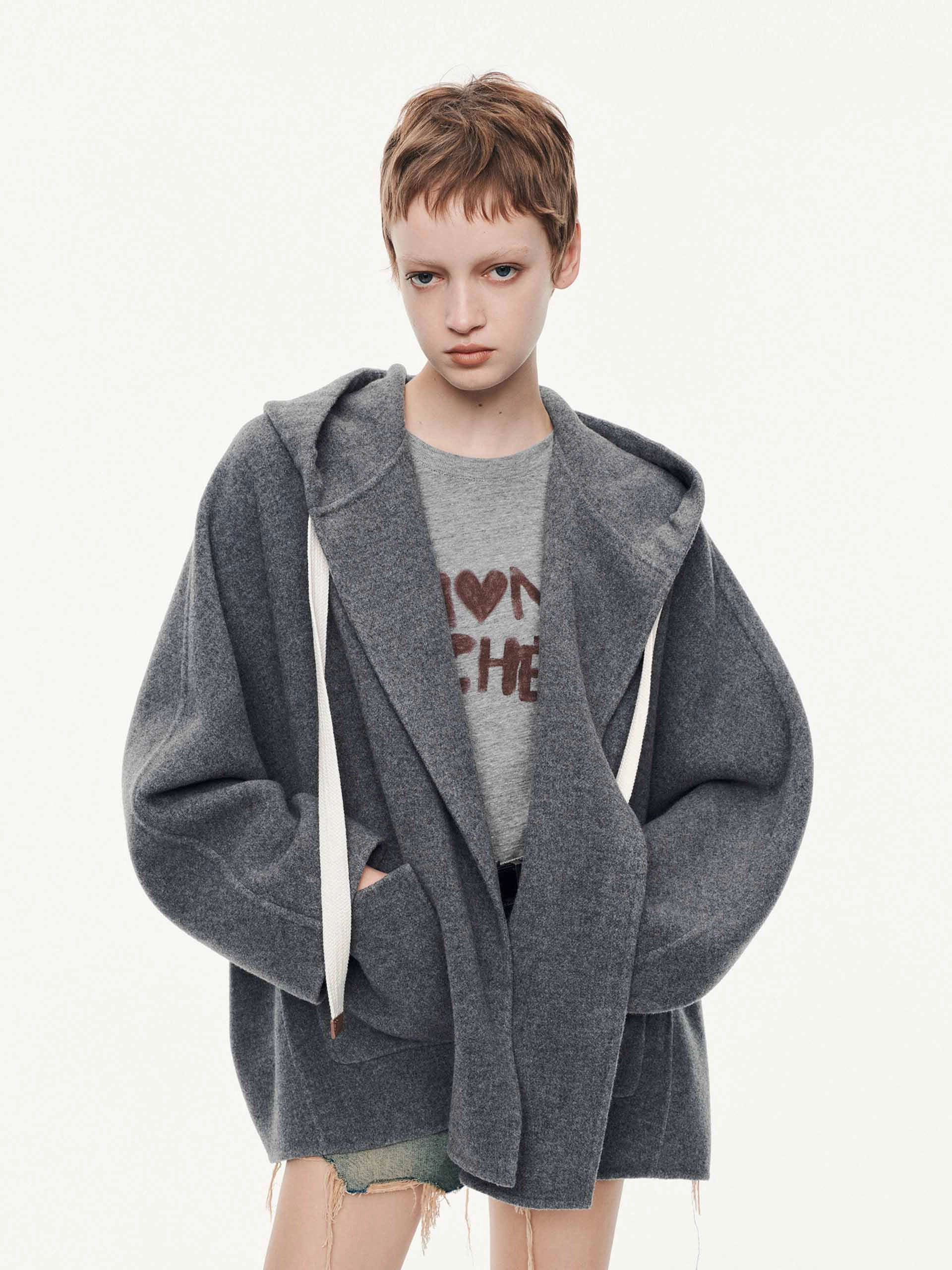 High Visibility Trims Drawstring Detail Wool Coat