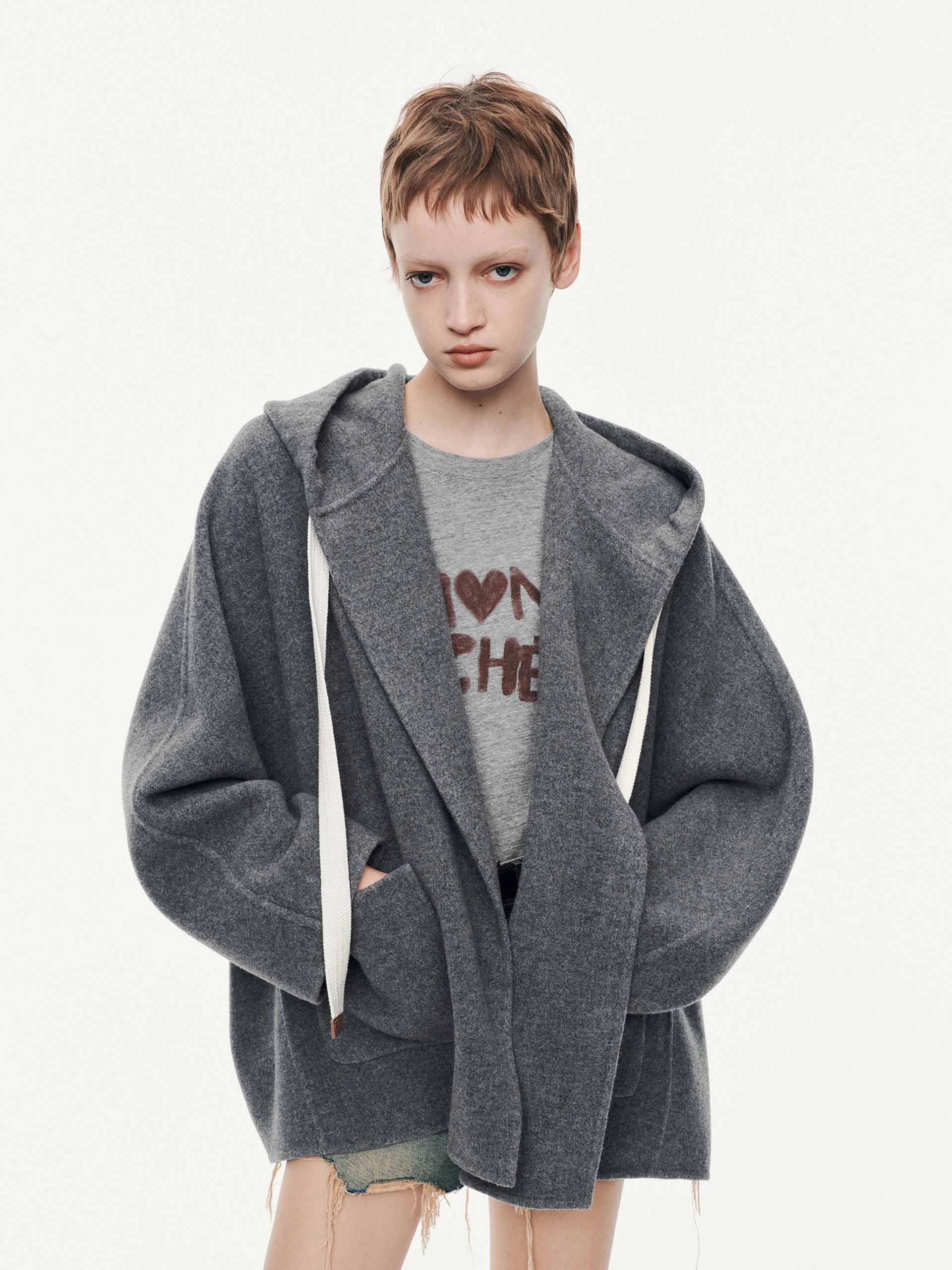 Water Resistant Design Drawstring Detail Wool Coat