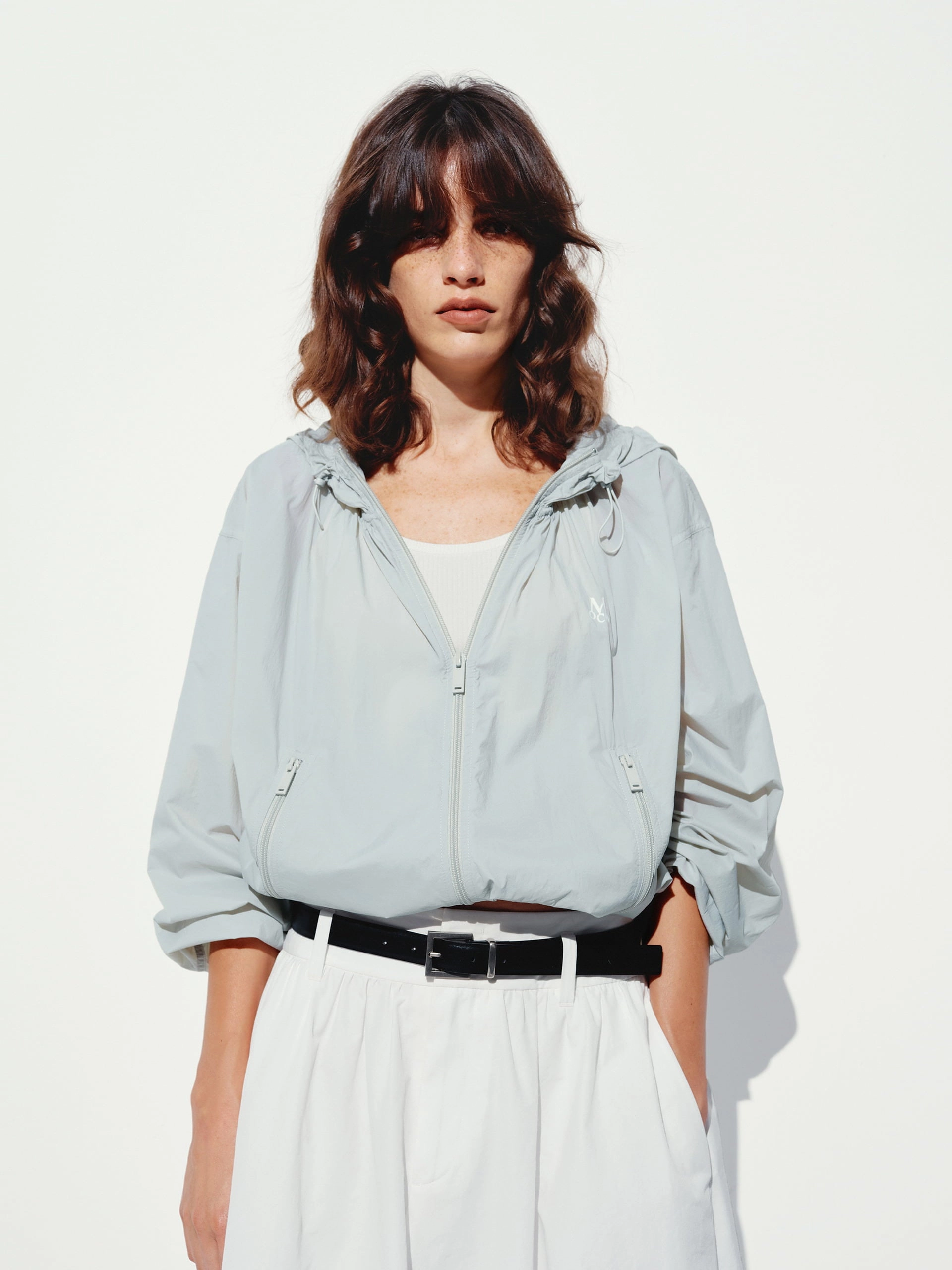 Fray Resistant Edges Flexible Layer System Drawstring Hooded Coat