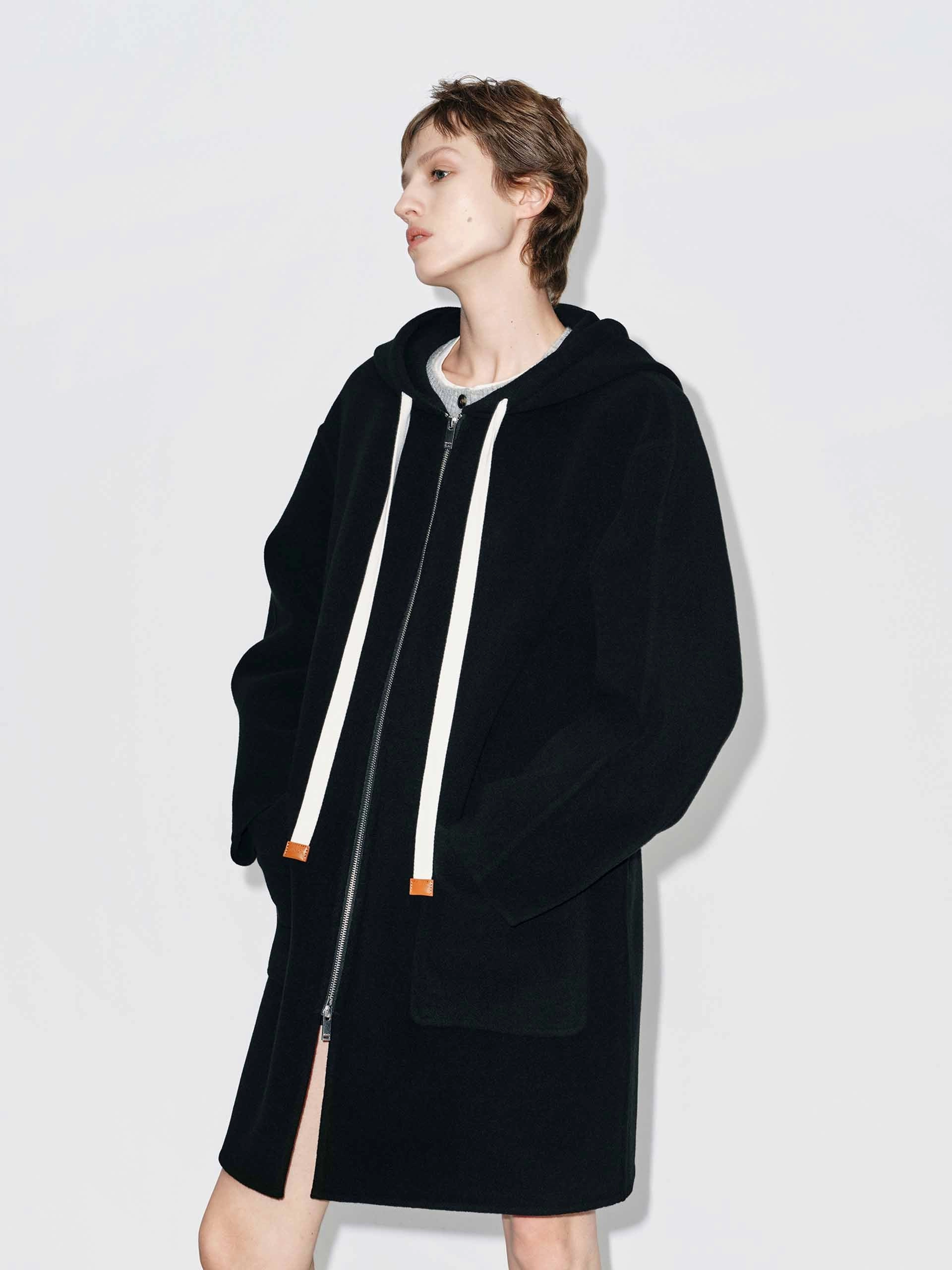 Drawstring Hooded Loose Coat Magnetic Fastenings