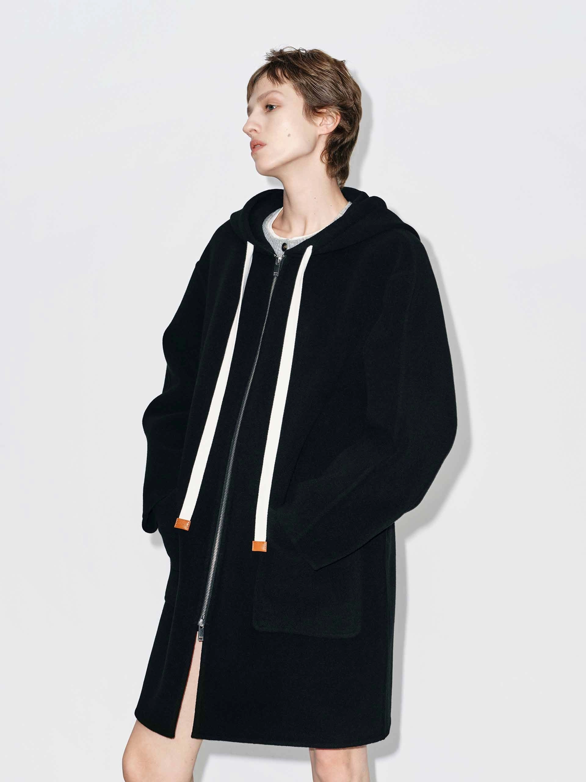 Drawstring Hooded Loose Coat HoodedStyle Good Material
