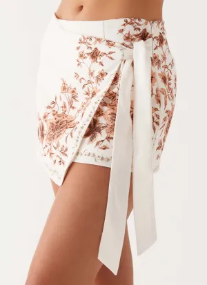 Refined Texture Dreamy Days Wrap Tie Side Mini Skirt - Ivory