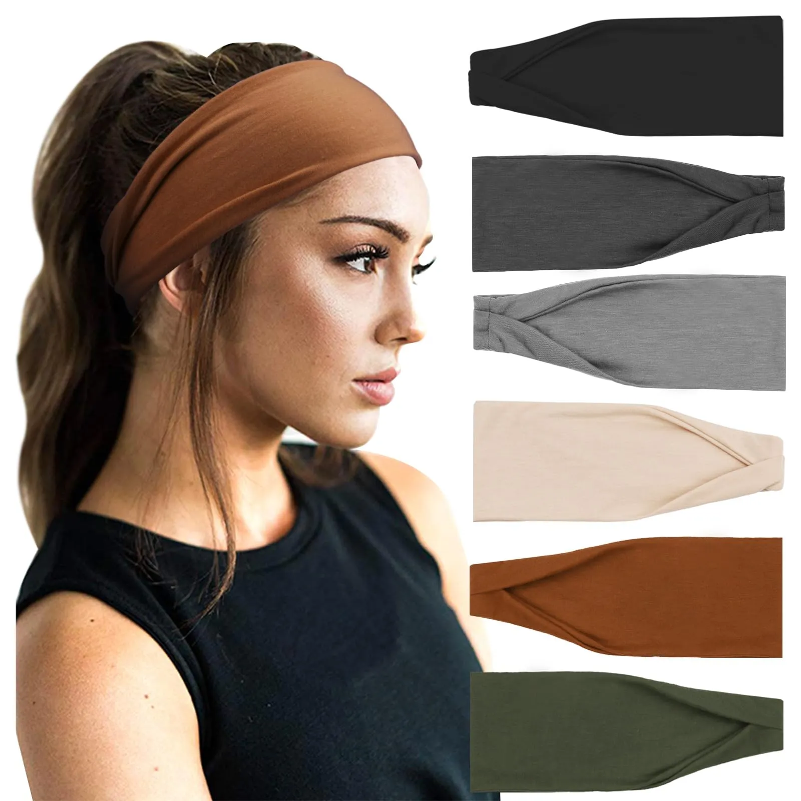 DRESHOW Yoga Sports Headbands for Women Elastic Non-Slip Headbands Workout Running Hair Bands 6 Pack
