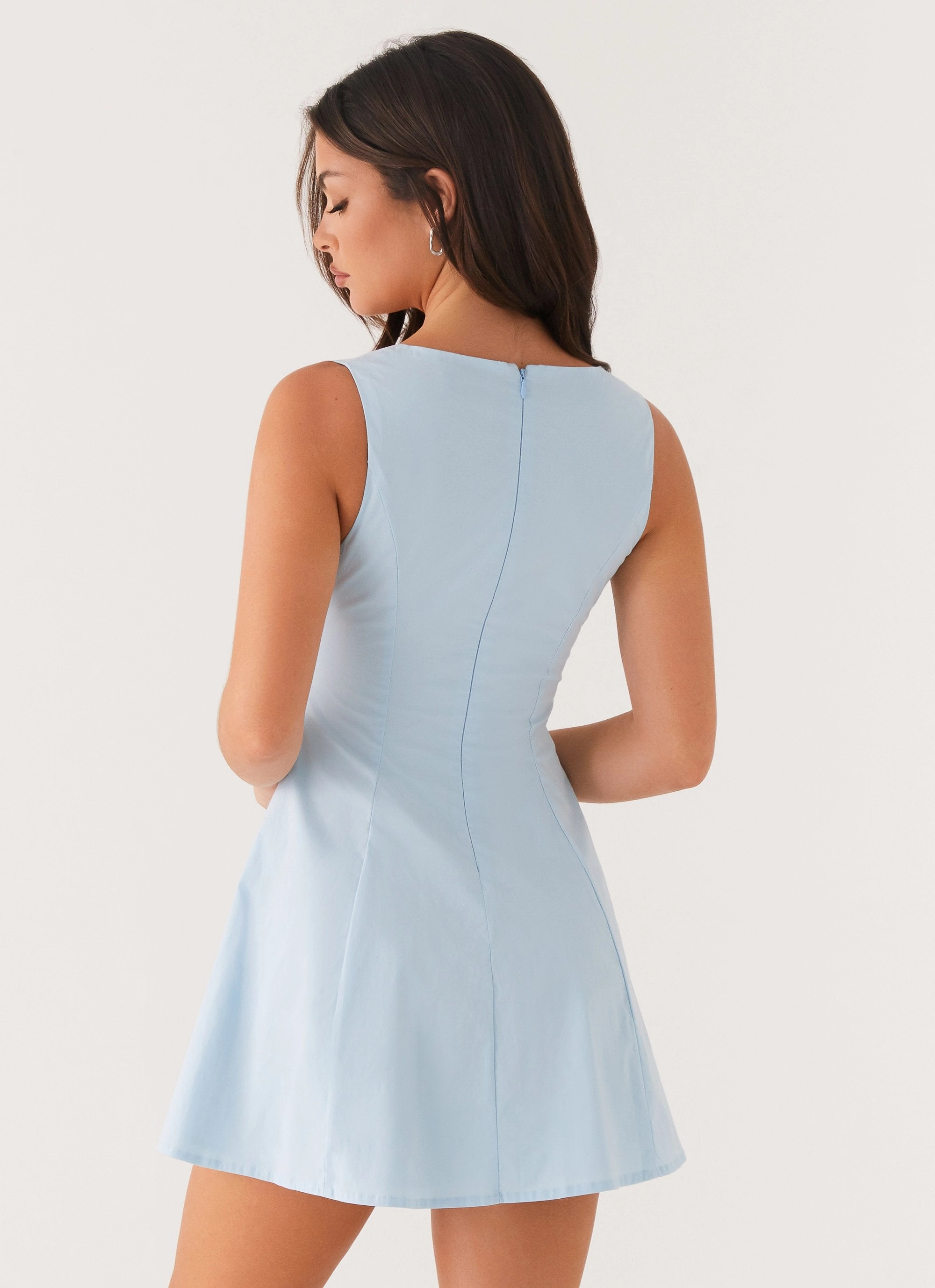 Office Layer Waist Seam Drew Mini Dress - Blue