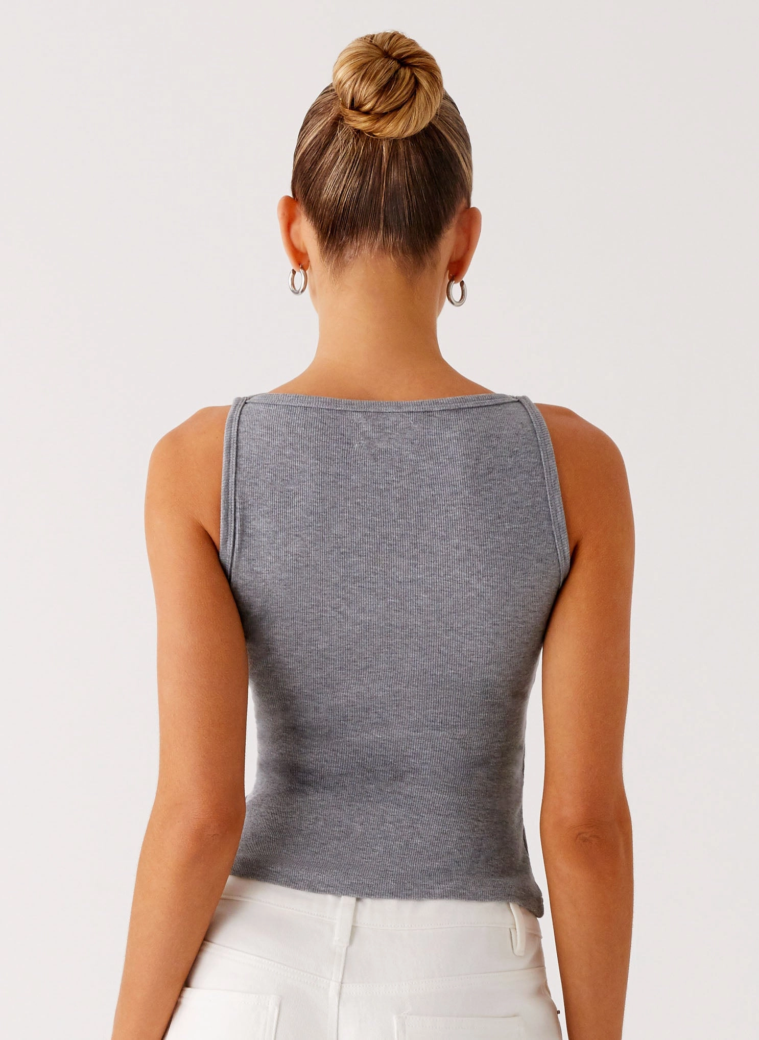 Drop Top Ribbed Eyelet Tank Top - Marle Grey AbrasionResistant Fabric