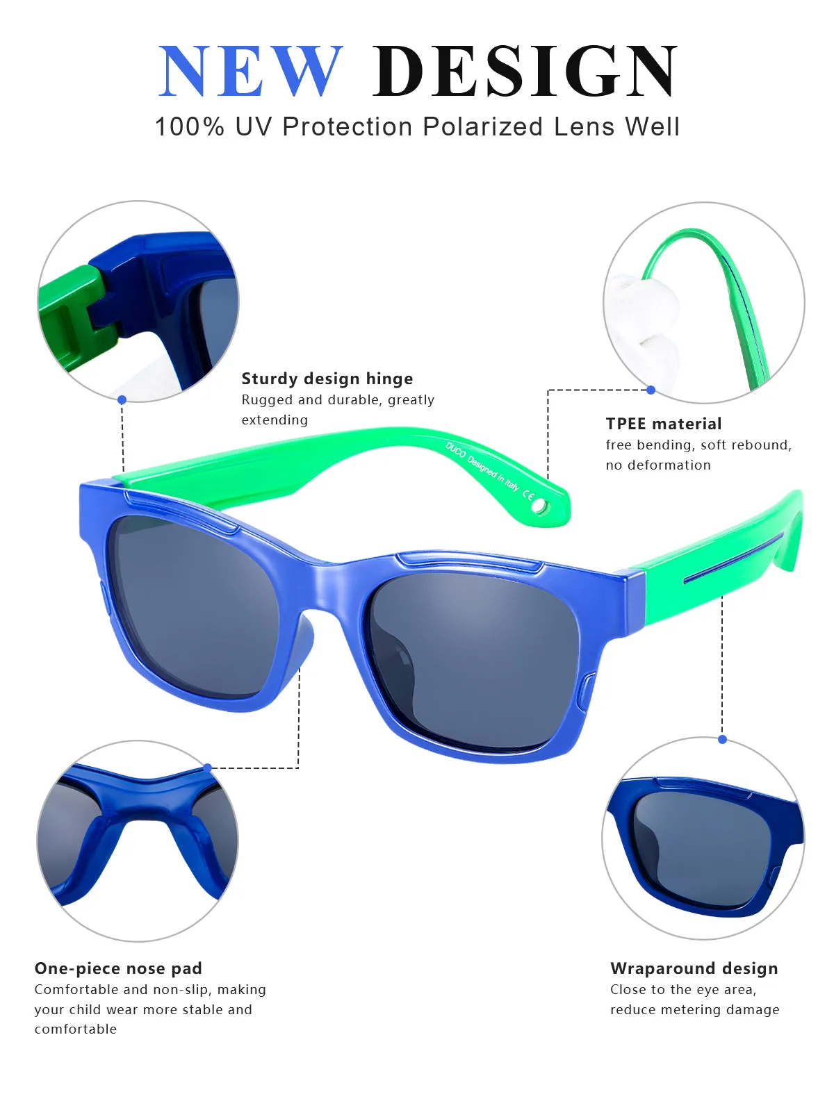 DUCO TPEE Superlight Kids Sport Polarized Sunglasses For Kids Boys Girls Rubber Flexible Frame Sunglasses