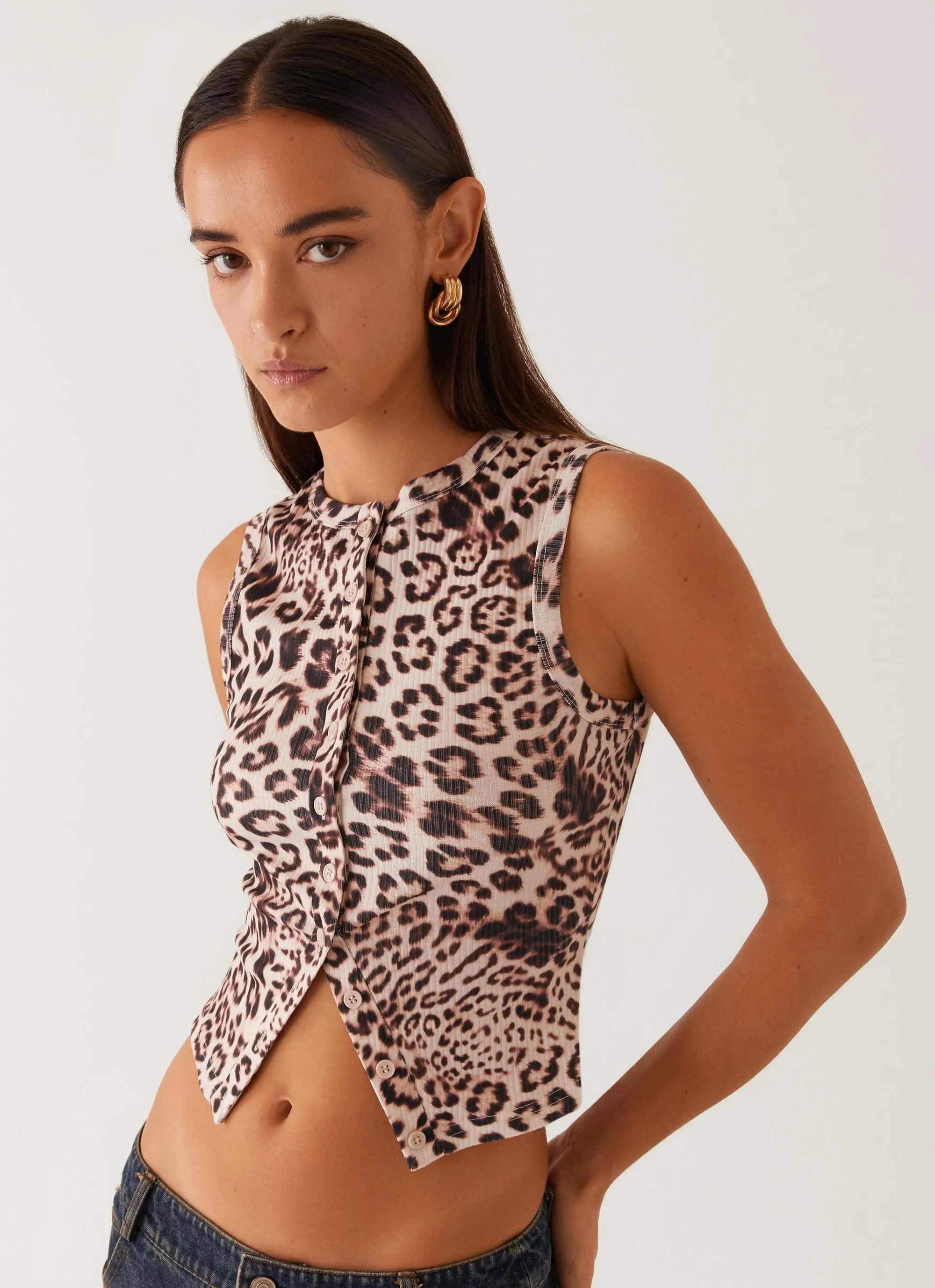 ZeroWastePattern Blair Buttoned Tank Top - Leopard