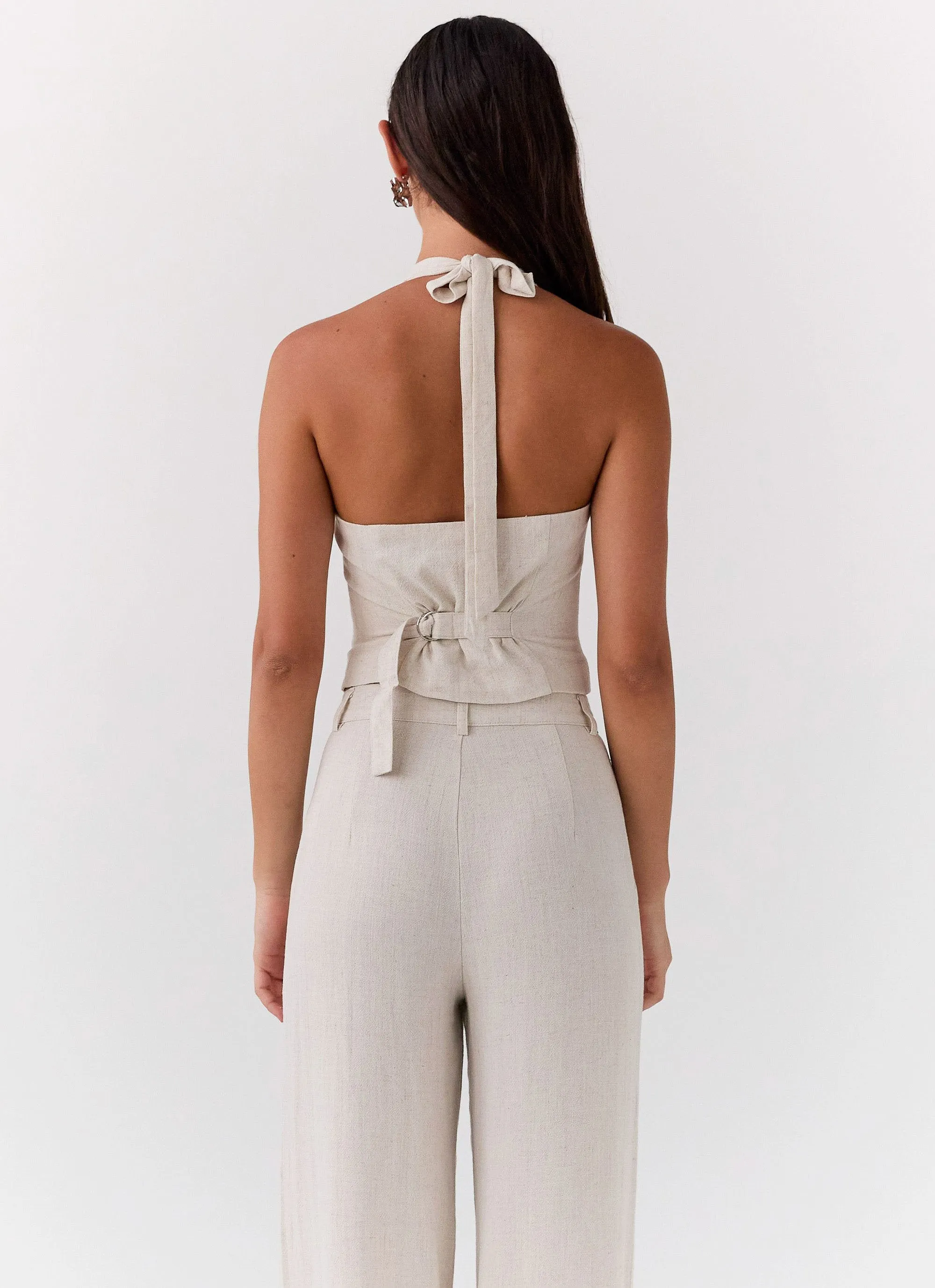 TexturedSurface Ambrosa Halterneck Linen Vest - Oatmeal