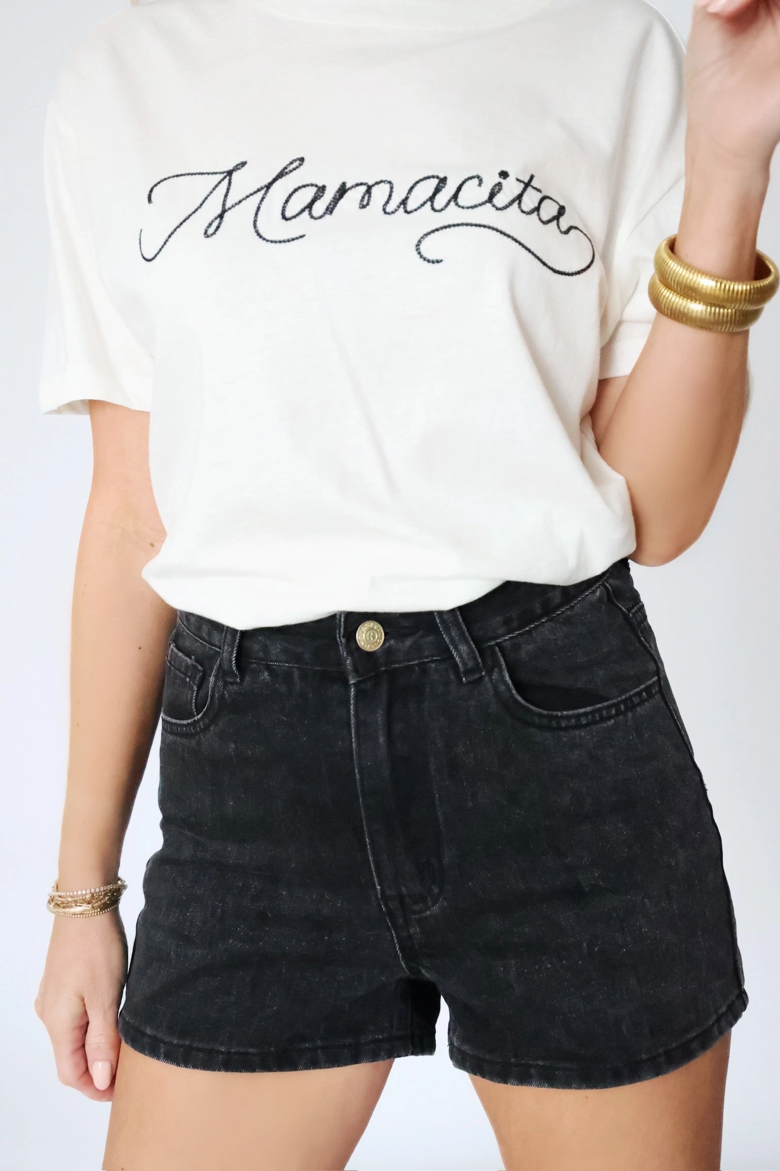 Charli Denim Shorts Flatlock Stitching Technique V Neck Design