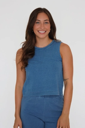 Sloane Jersey Denim Tank- Vintage Indigo UVProtection Coating