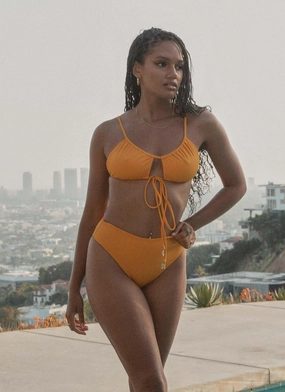 Paradise City Bikini Bottom - Summer Mango Moisture Wicking Lining Fun In The Water