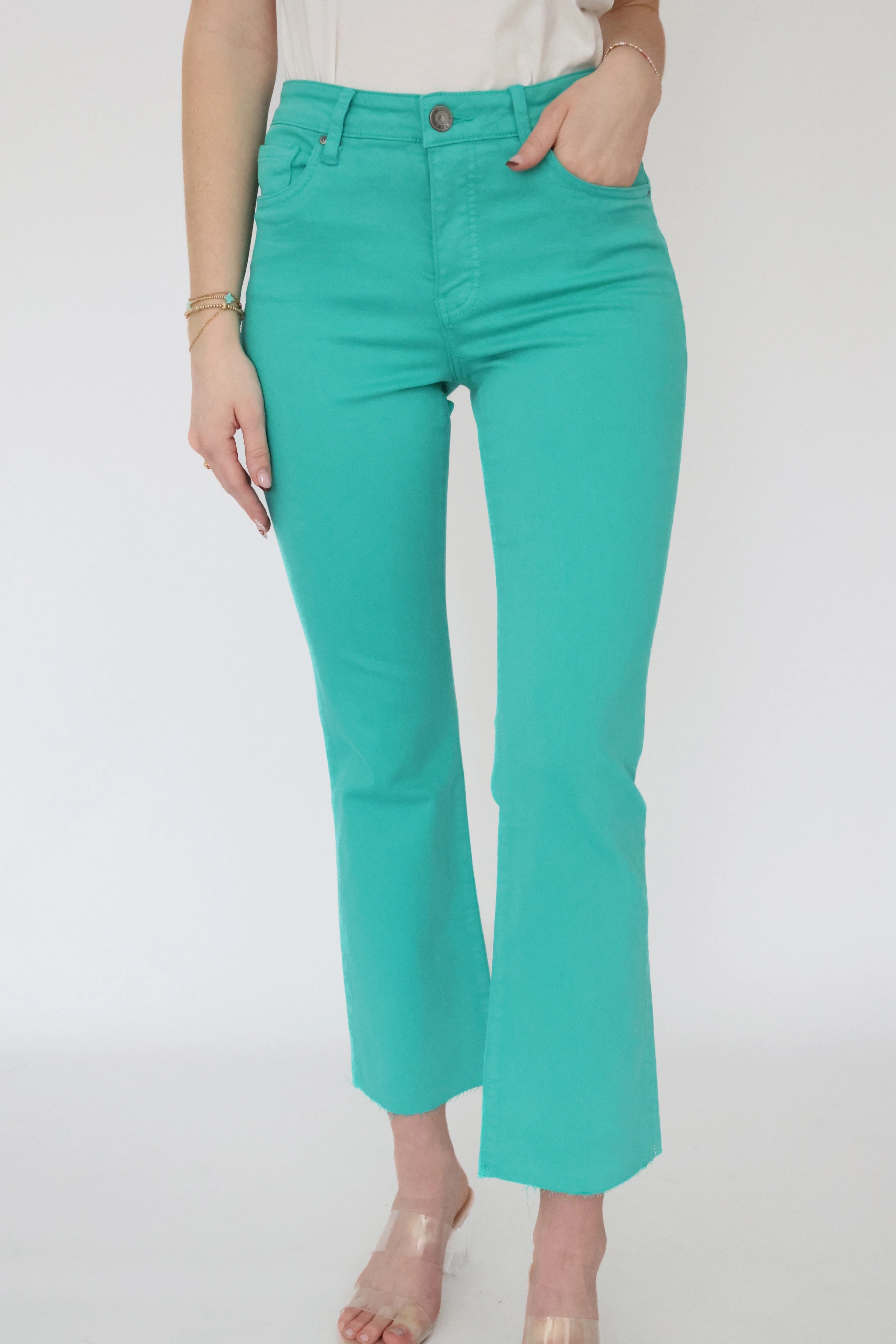 HighElasticity Thread Kelsey High Rise Ankle Flare - Turquoise (FINAL SALE)