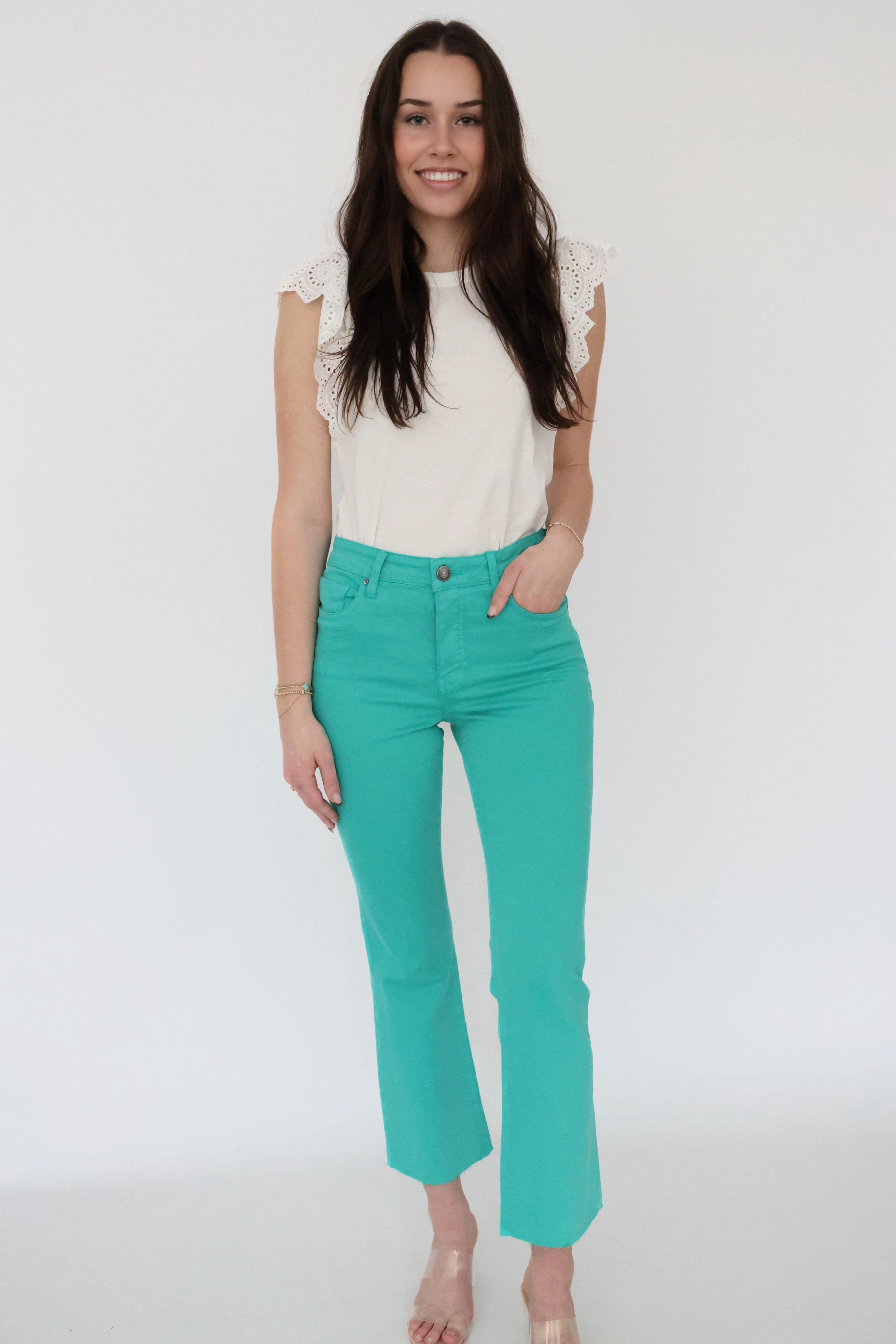 OdorControl Ventilated Mesh Panels Kelsey High Rise Ankle Flare - Turquoise (FINAL SALE)