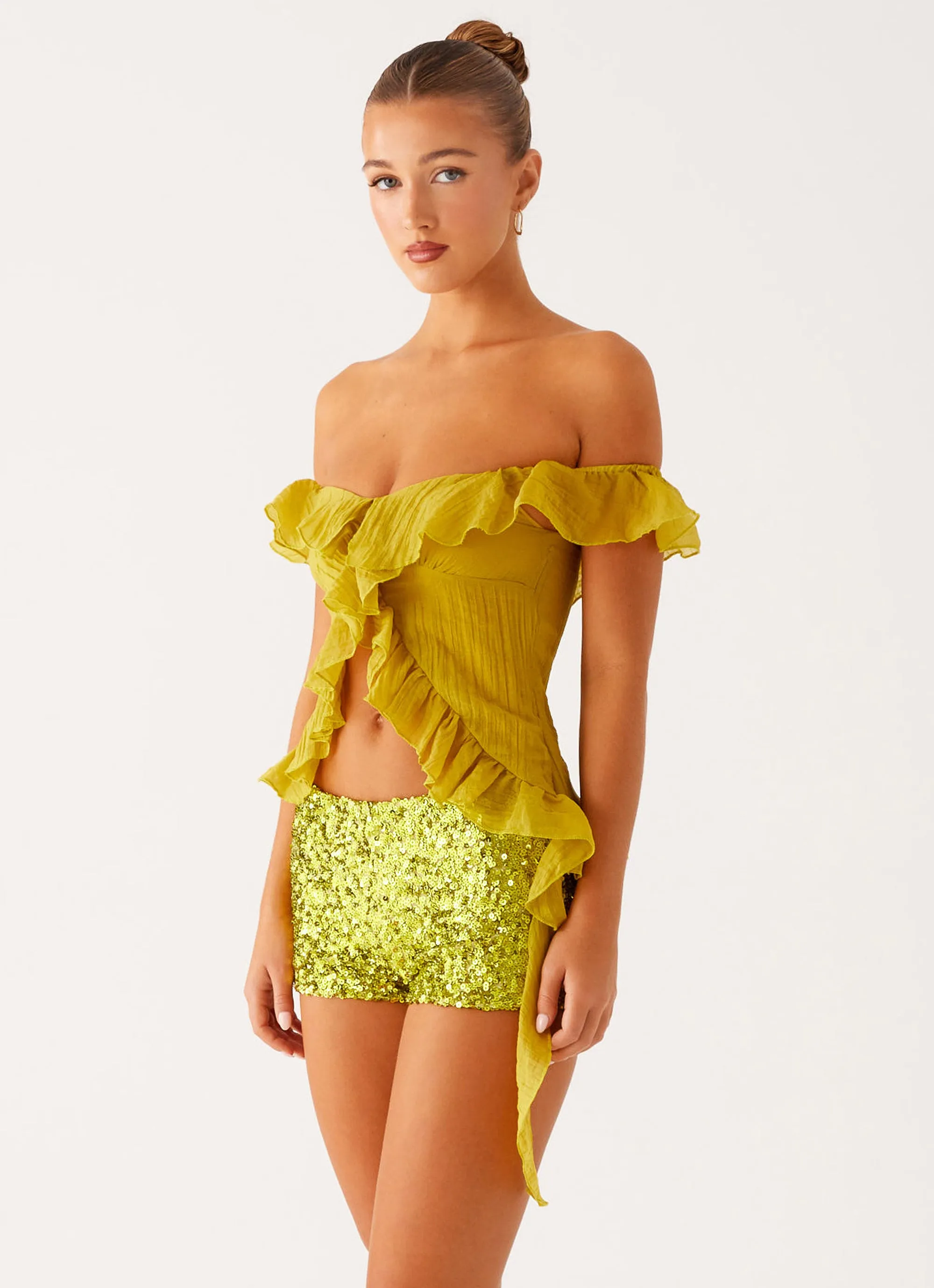 Minimalist Aesthetic Dylan Off Shoulder Top - Lime