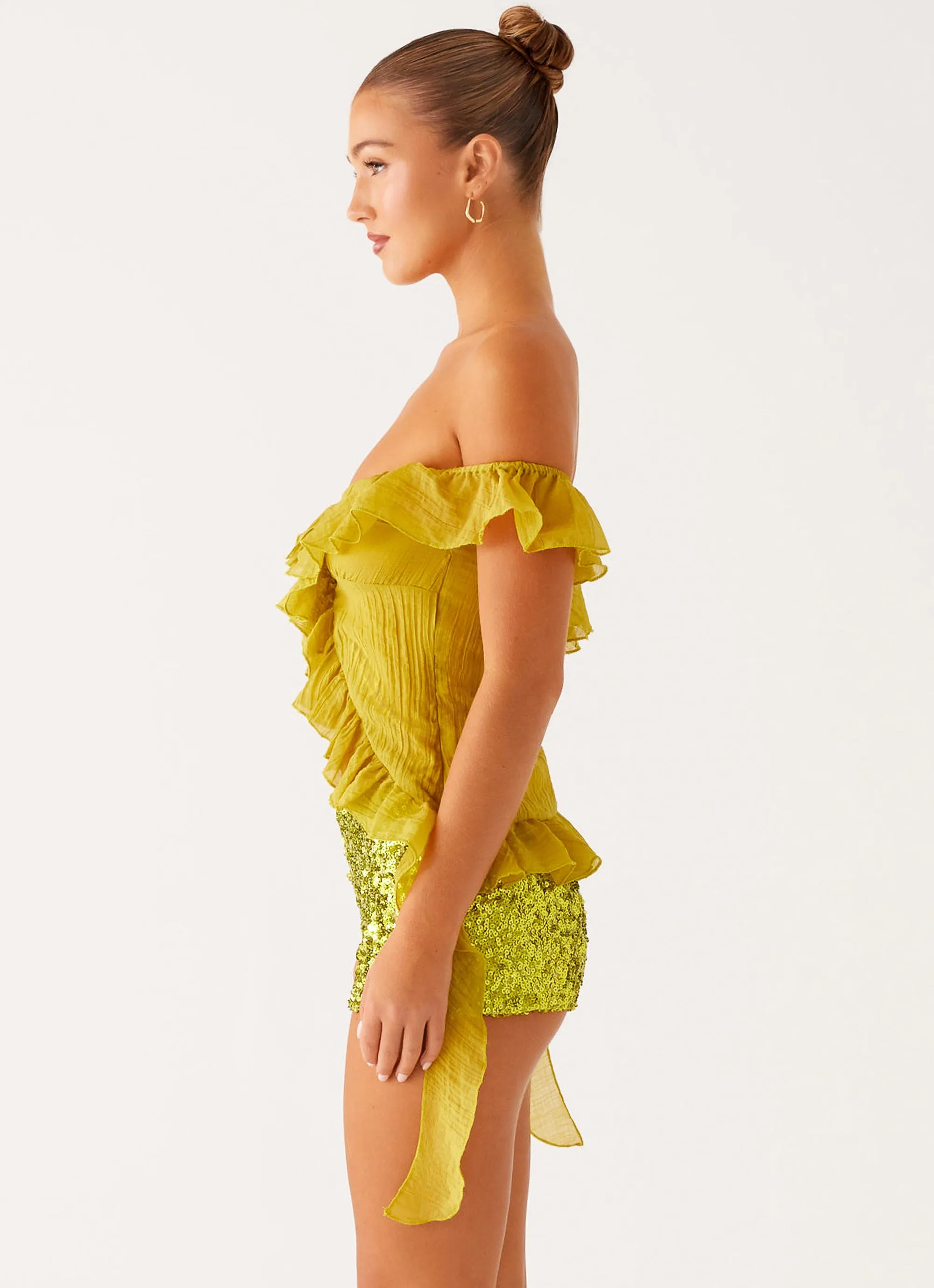 Dylan Off Shoulder Top - Lime Layered Collar FadeResistant Treatment