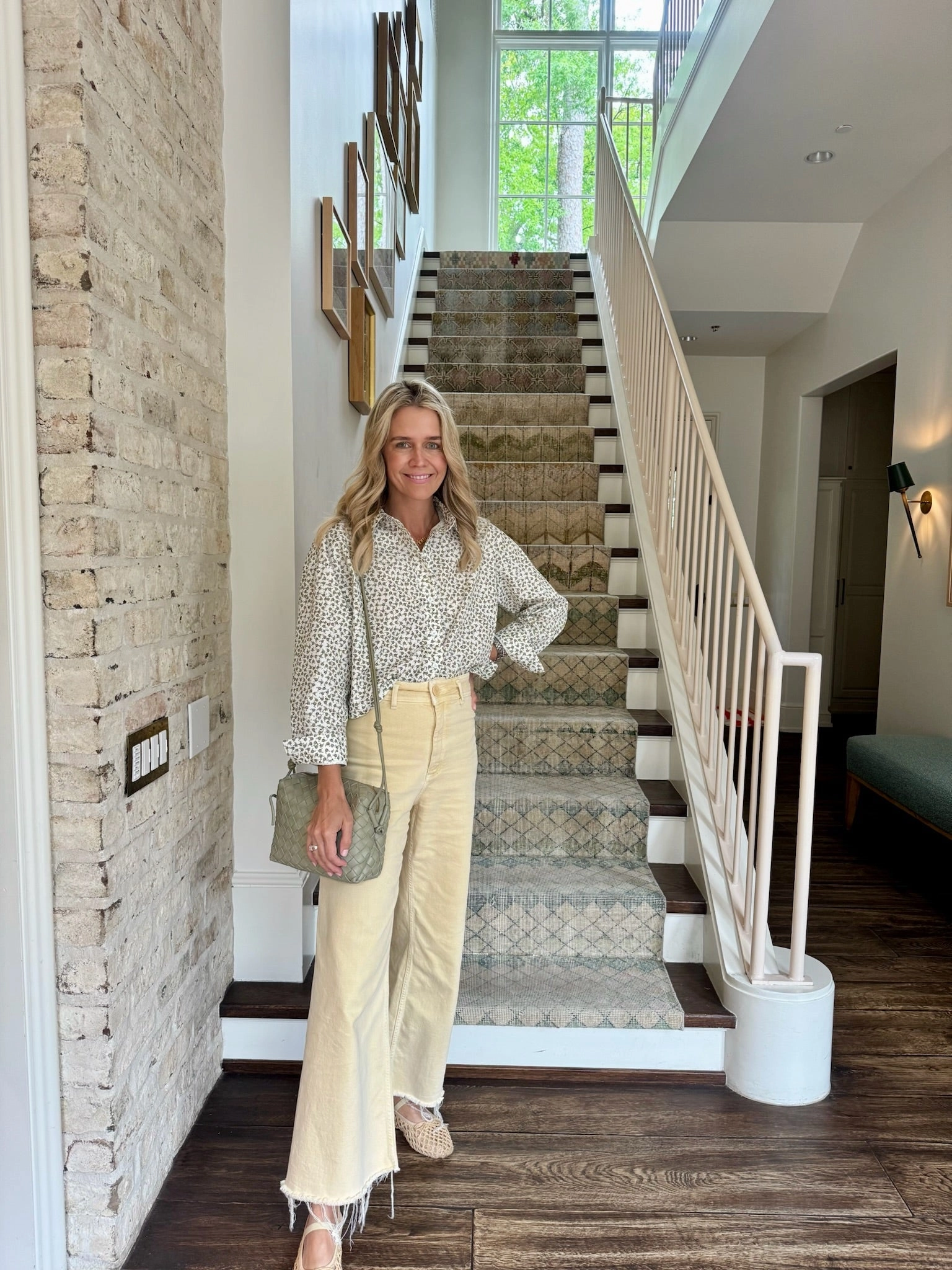 Anti Static Finish MASON'S DAUGHTER | the Cropped Boyfriend Shirt, Olive Green & Ivory Printed Poplin