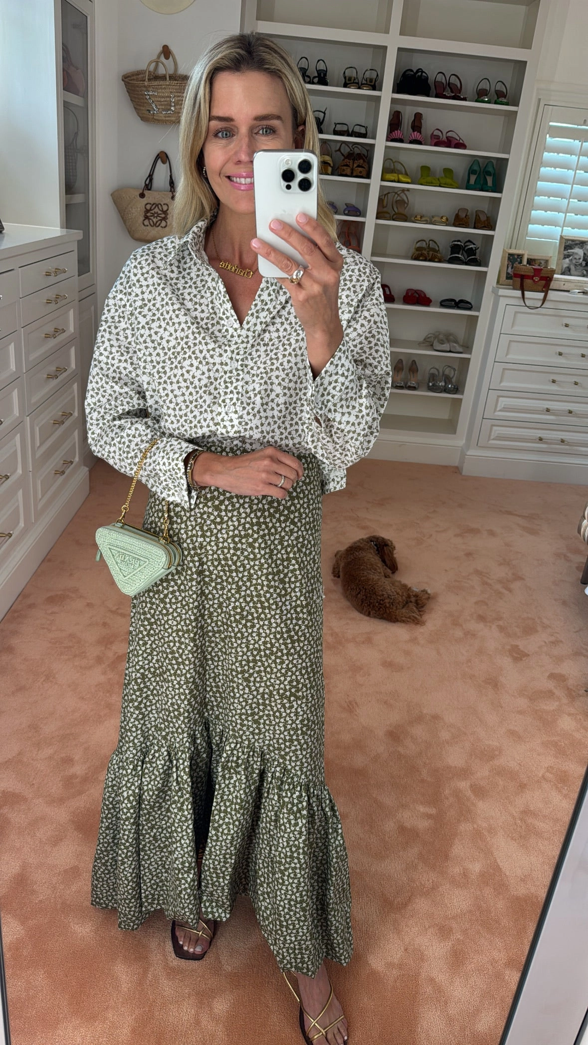 Casual Layer Fit Relaxed Wearable MASON'S DAUGHTER | the Cropped Boyfriend Shirt, Olive Green & Ivory Printed Poplin