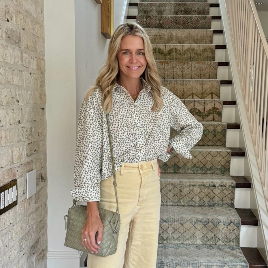 Casual Style MASON'S DAUGHTER | the Cropped Boyfriend Shirt, Olive Green & Ivory Printed Poplin