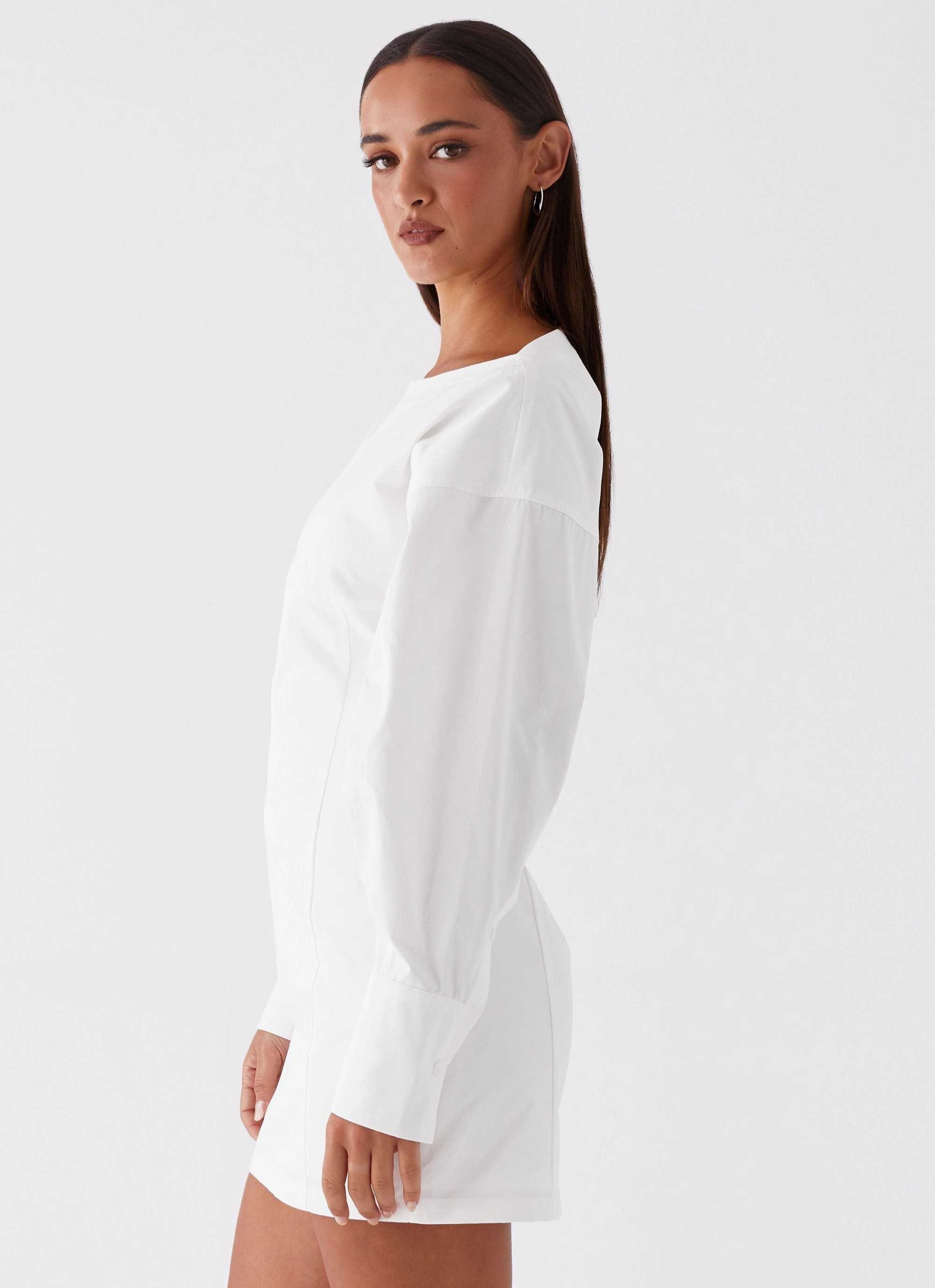 Dynasty Shirt Mini Dress - White Sheer Element Texture Flow