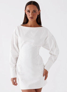 Dynasty Shirt Mini Dress - White Flowy casual dress