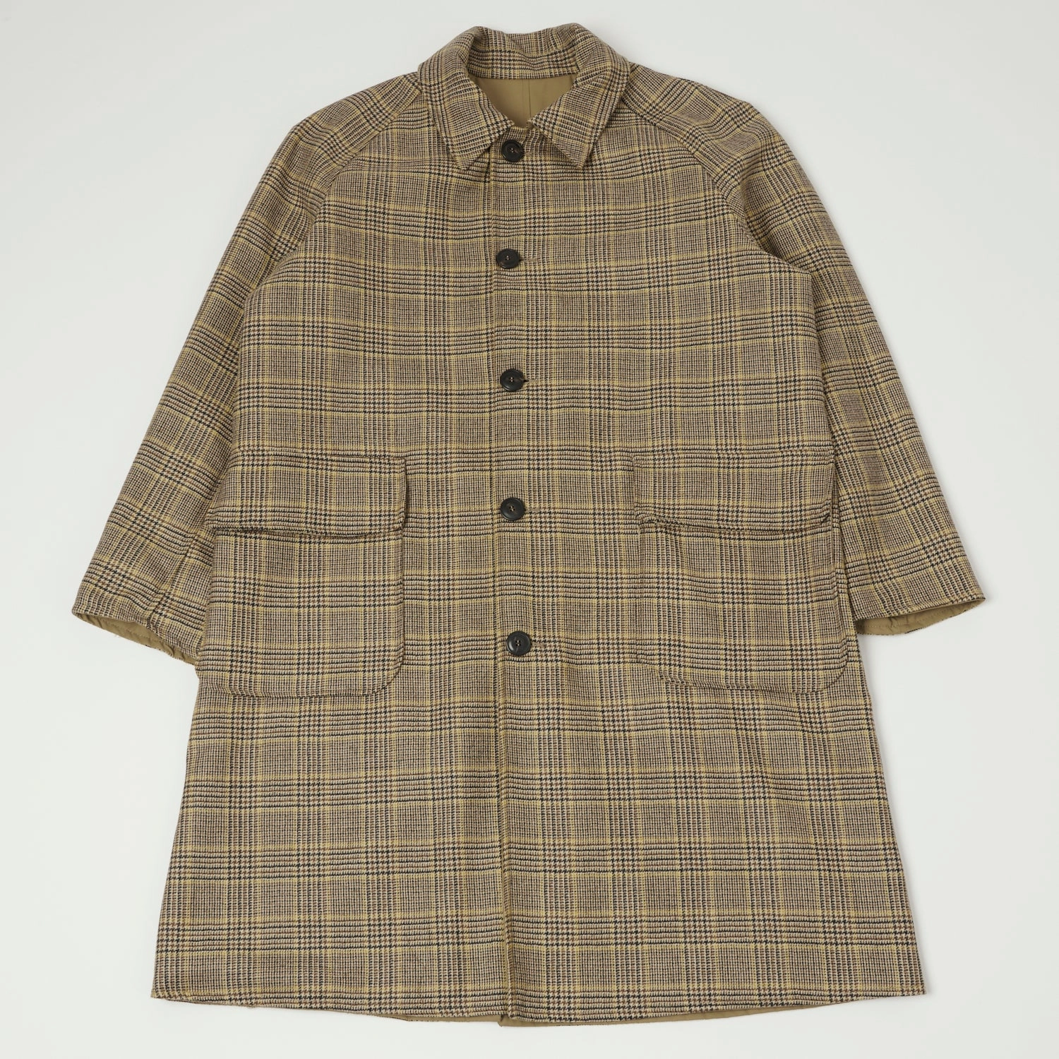 East Harbour Surplus 'Benson' Reversible Trench Coat - Tan/Check Glow In Dark Trims Waterproof Material
