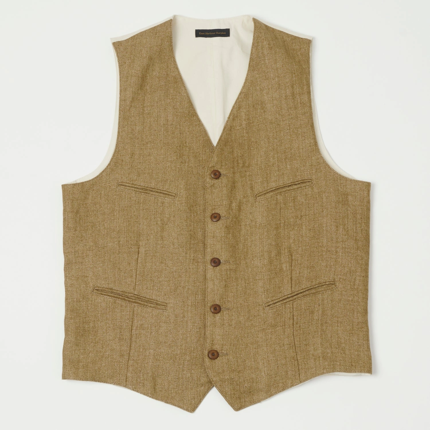 East Harbour Surplus 'Smith'  Vest - Herringbone Brown/White Double Stitch Seams Static Dissipating Threading