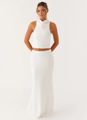 Calm Mood Relaxed Look Mina Satin Maxi Skirt - White
