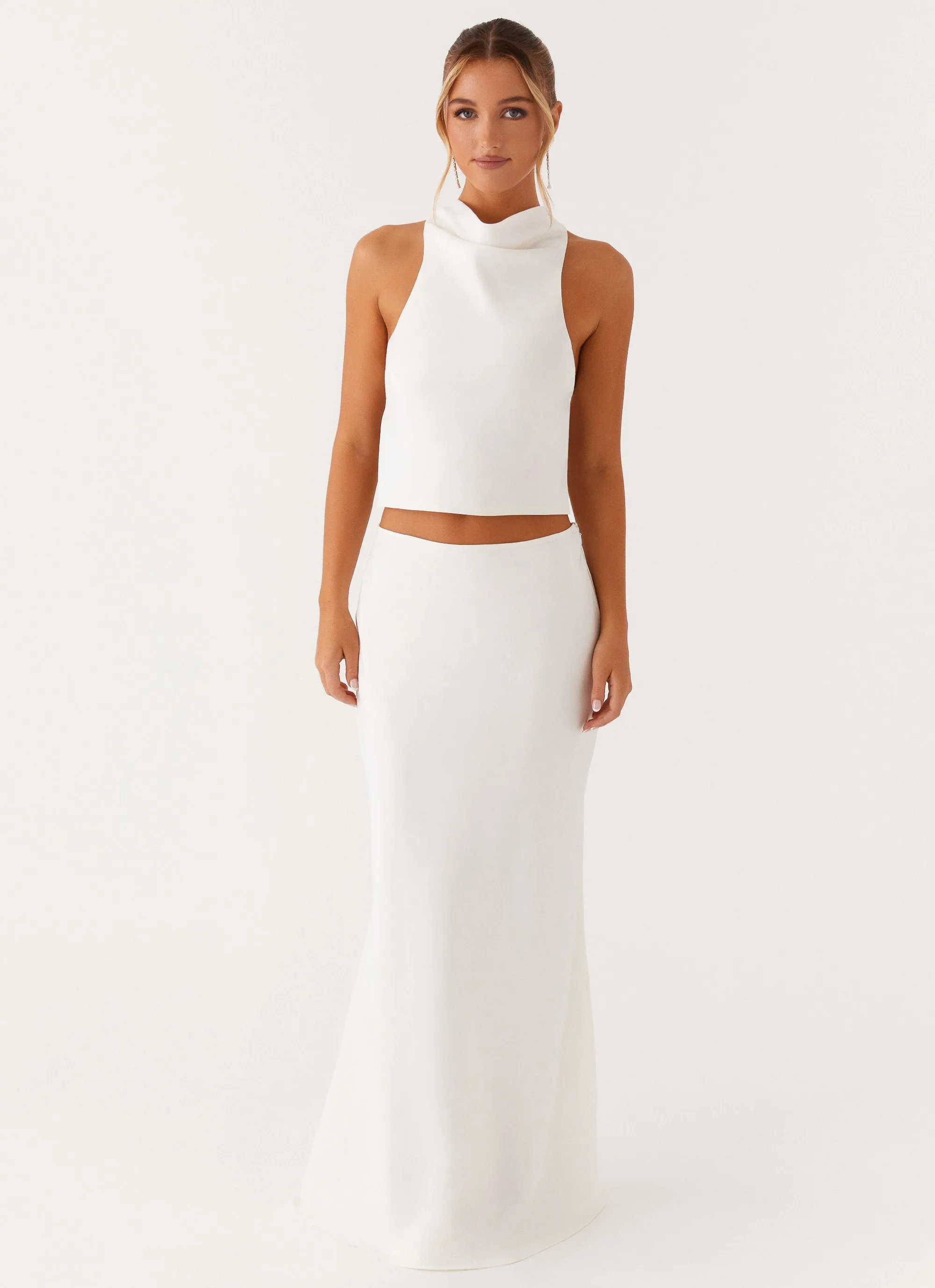 Mina Satin Maxi Skirt - White Breezy Edge