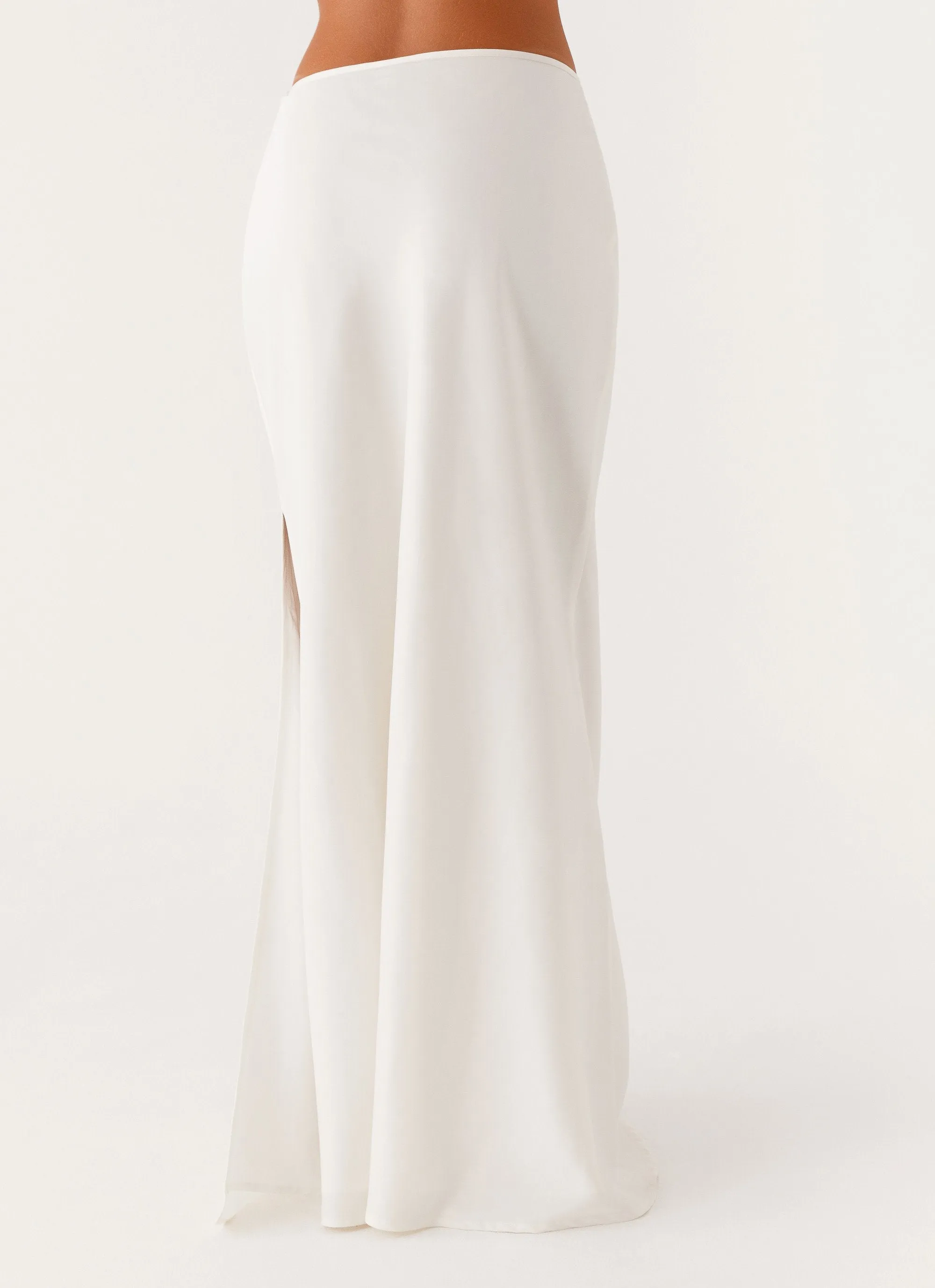 Velvet Finish Mina Satin Maxi Skirt - White