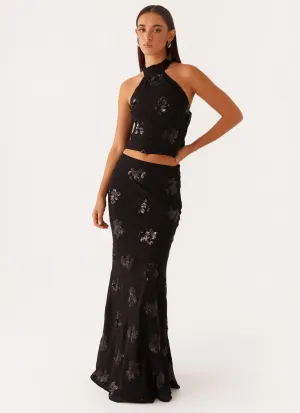 Heritage Brand Adjustable Ties Only Girl Sequin Maxi Skirt - Black