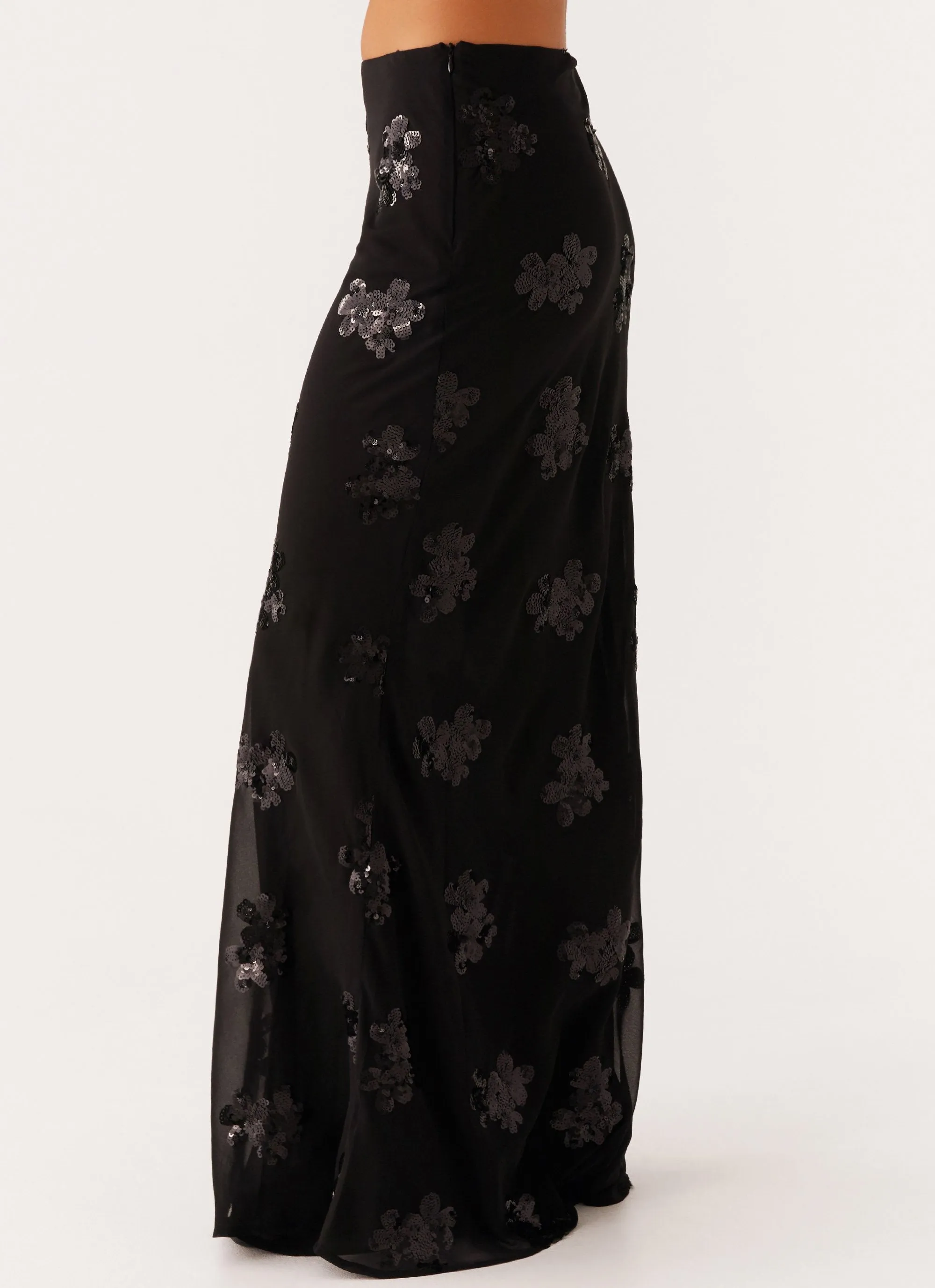 Only Girl Sequin Maxi Skirt - Black Crisp Edge Sustainable Fabric