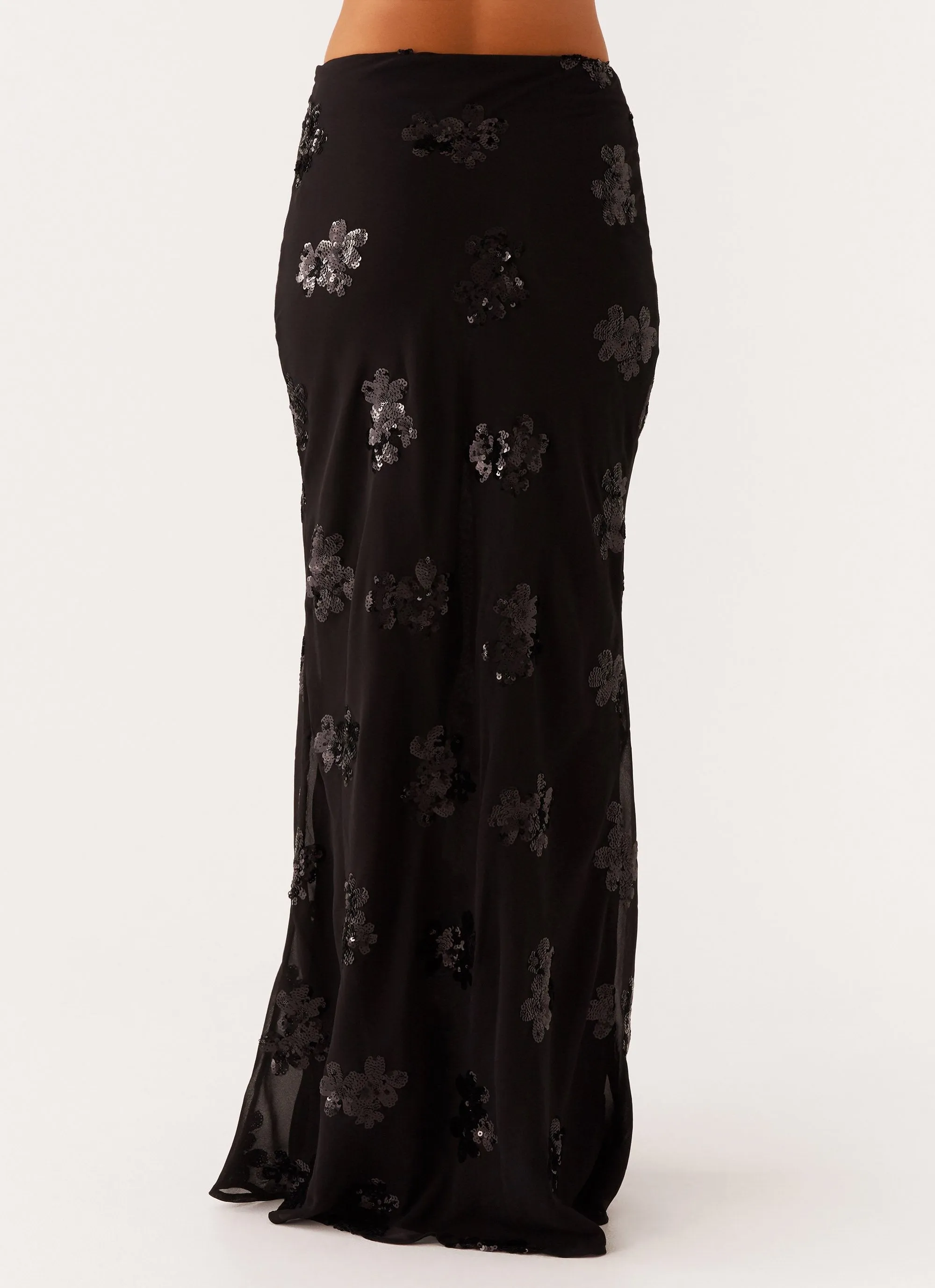 Only Girl Sequin Maxi Skirt - Black Adjustable drawstring Outfit Focused