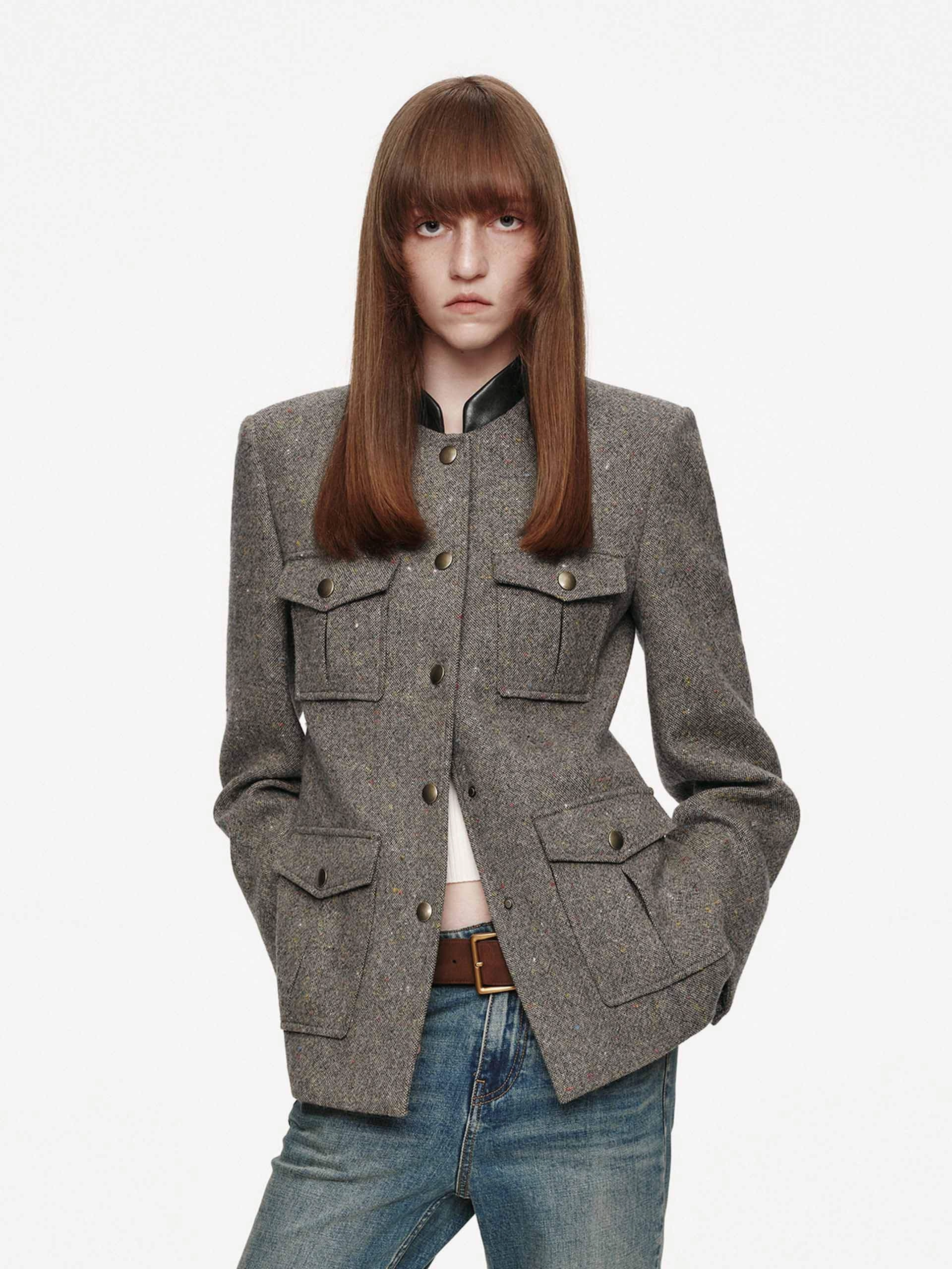 High Density Weave Flexible Fit Engineering Donegal Tweed Button Coat