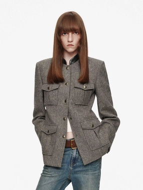 High Density Weave Flexible Fit Engineering Donegal Tweed Button Coat