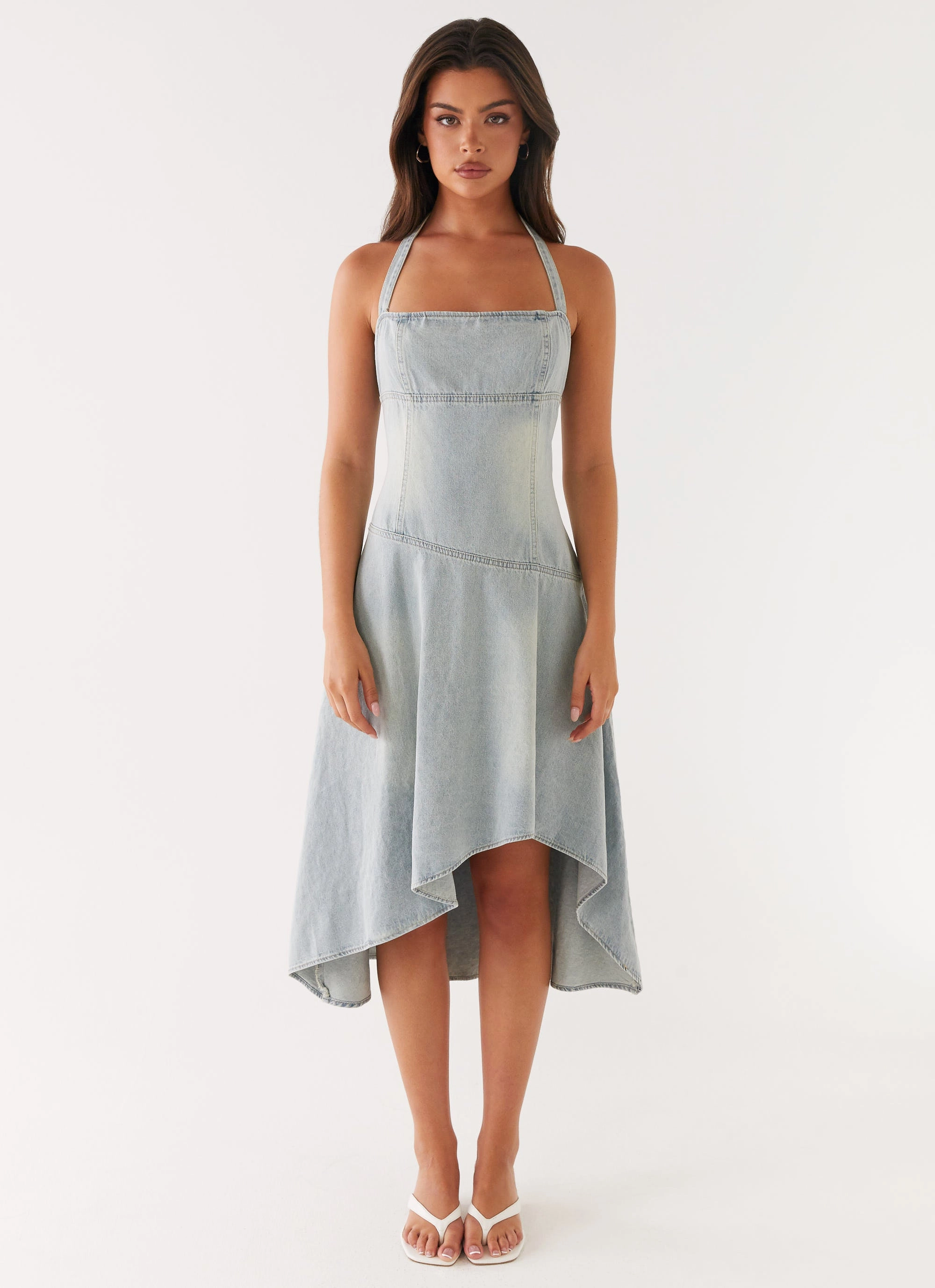 perfect for events Luxe Touch Tanisha Denim Midi Dress - Washed Blue