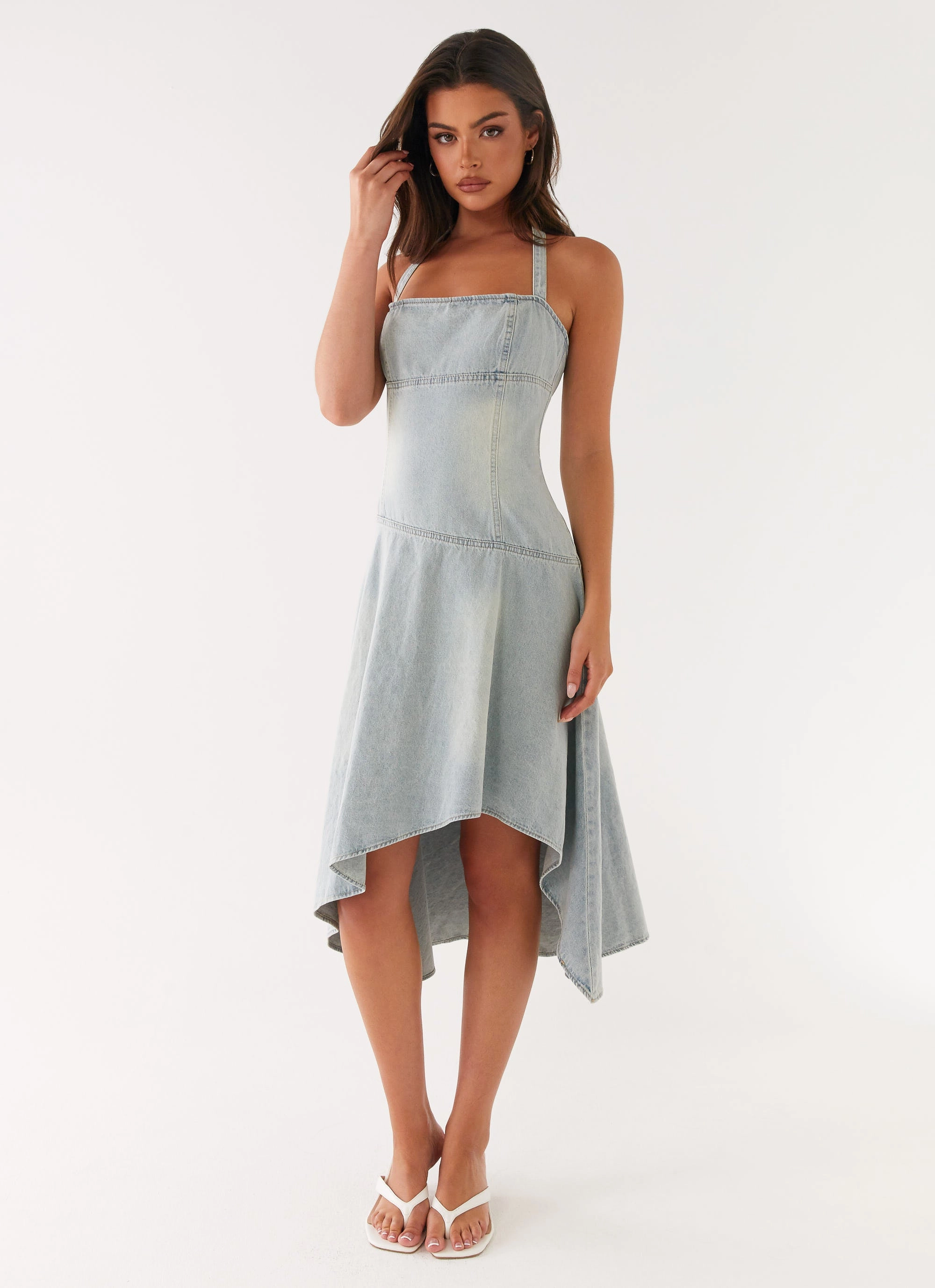 Silky Finish Perfect Fit Wear Tanisha Denim Midi Dress - Washed Blue