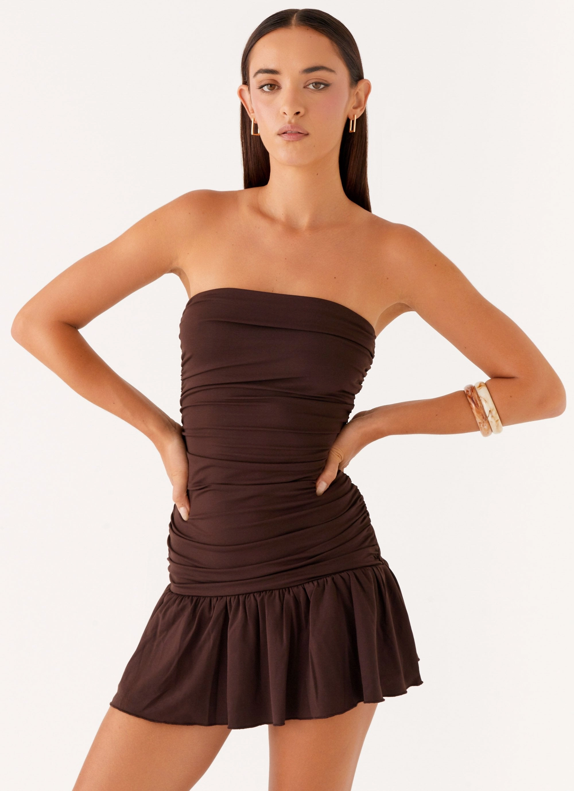 Premium Quality Eclair Mini Dress - Chocolate