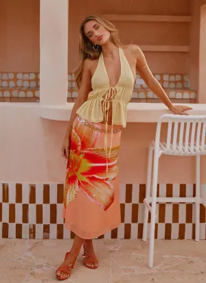 Non Irritating Edges Summertime Midi Skirt - Orange Floral