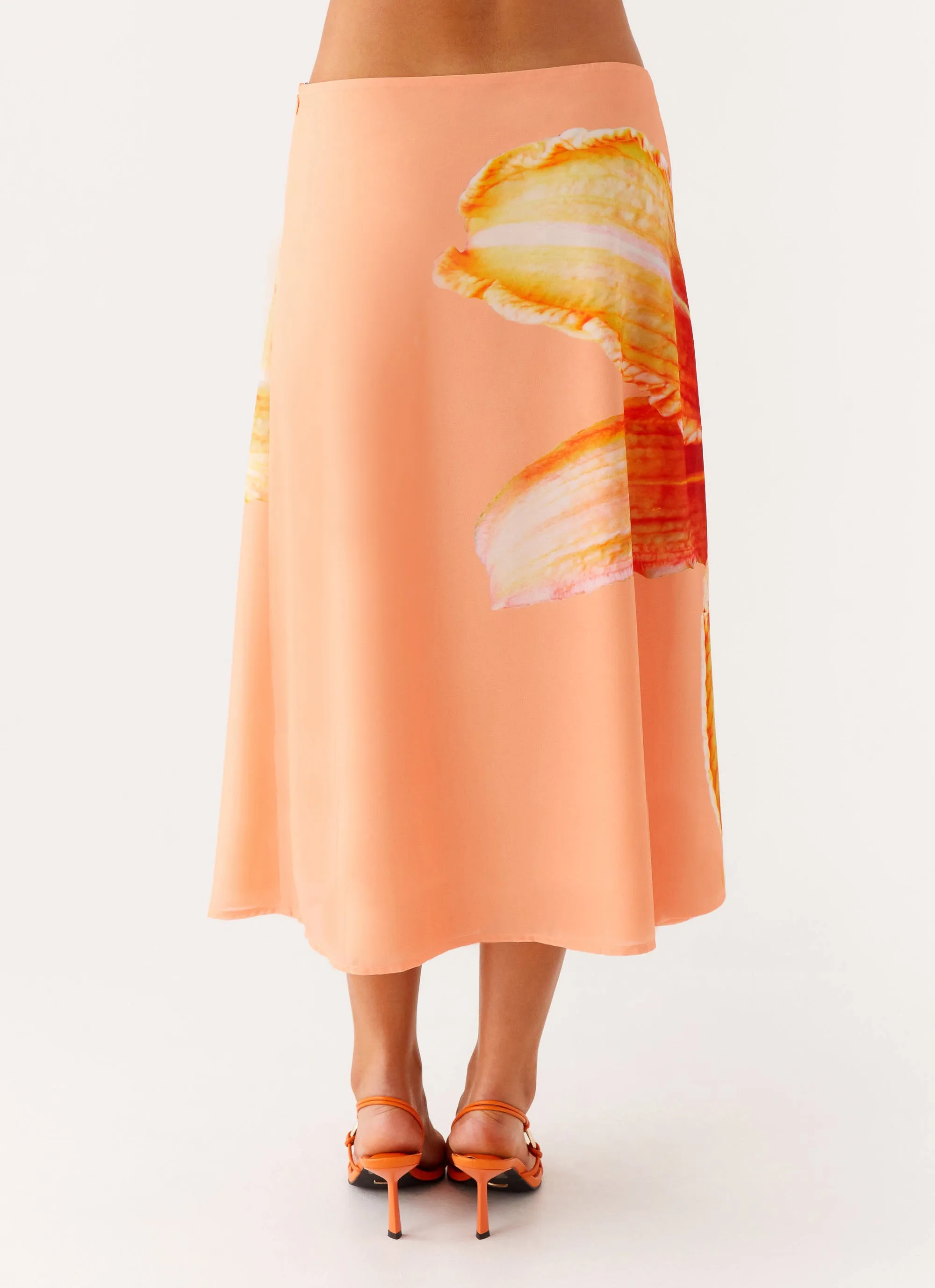 slim fit Sequined Finish Summertime Midi Skirt - Orange Floral