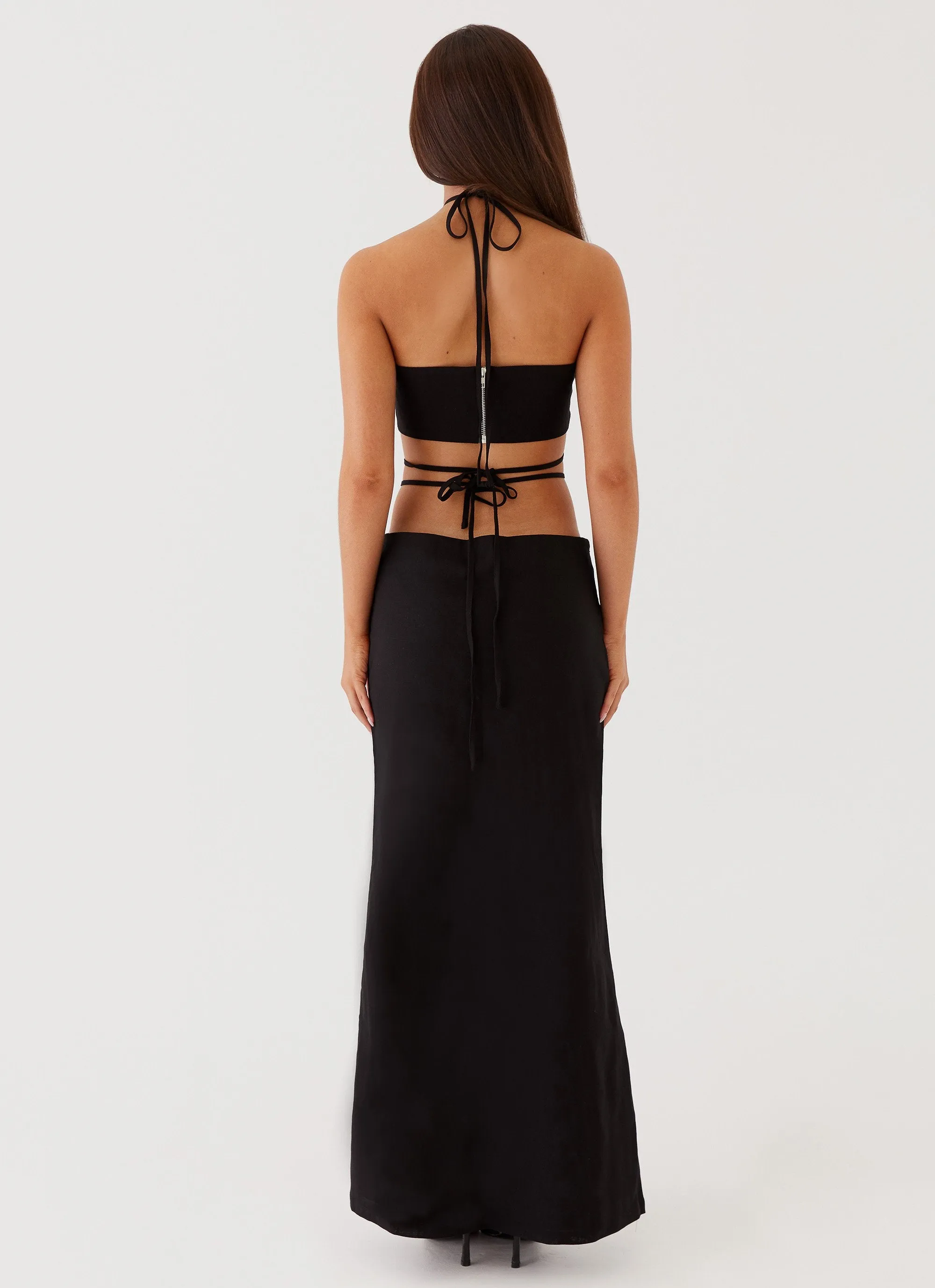 Neveah Beaded Halter Top - Black Bonded Seam Tape GarmentDyed