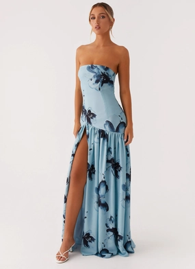 Sleek Motion Eden Strapless Maxi Dress - Blue Black Floral