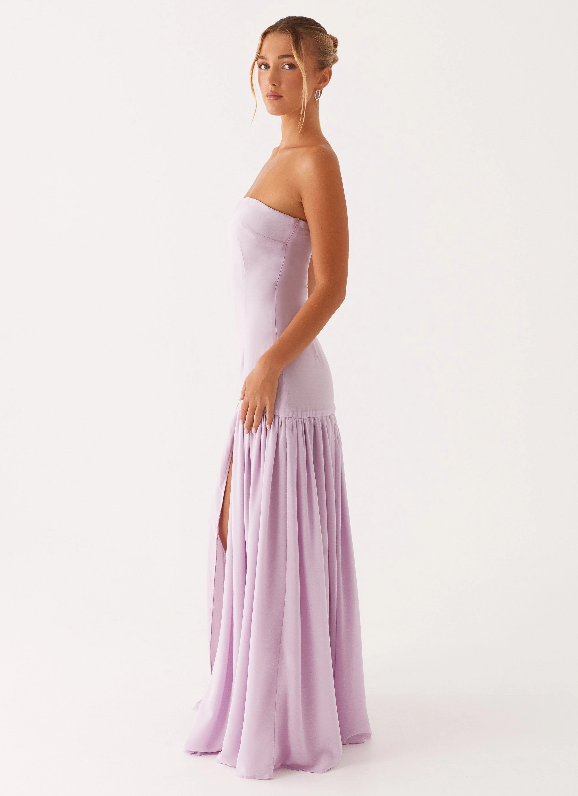 Shiny-Lining Evening Event Eden Strapless Maxi Dress - Lilac