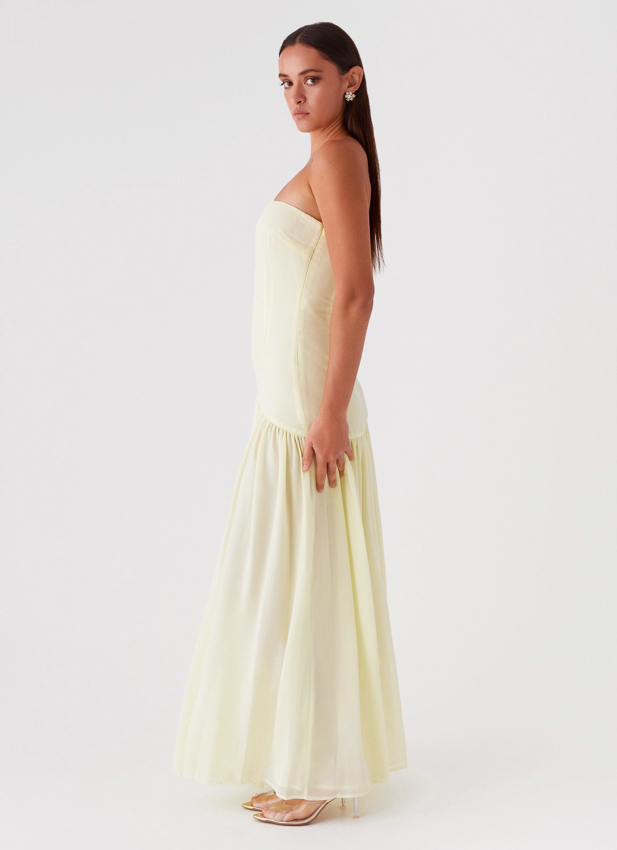 Eden Strapless Maxi Dress - Yellow Interchangeable-Detail Flattering Style