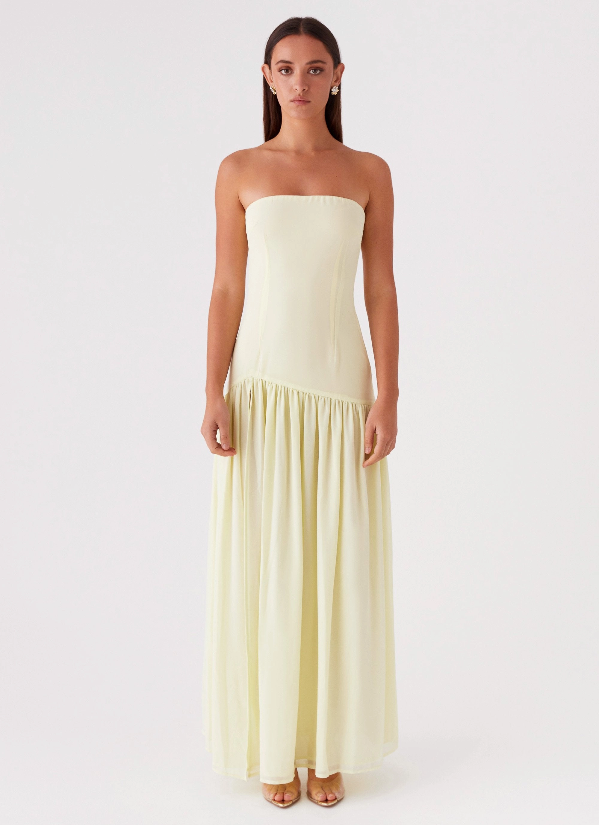 Eden Strapless Maxi Dress - Yellow High Waist