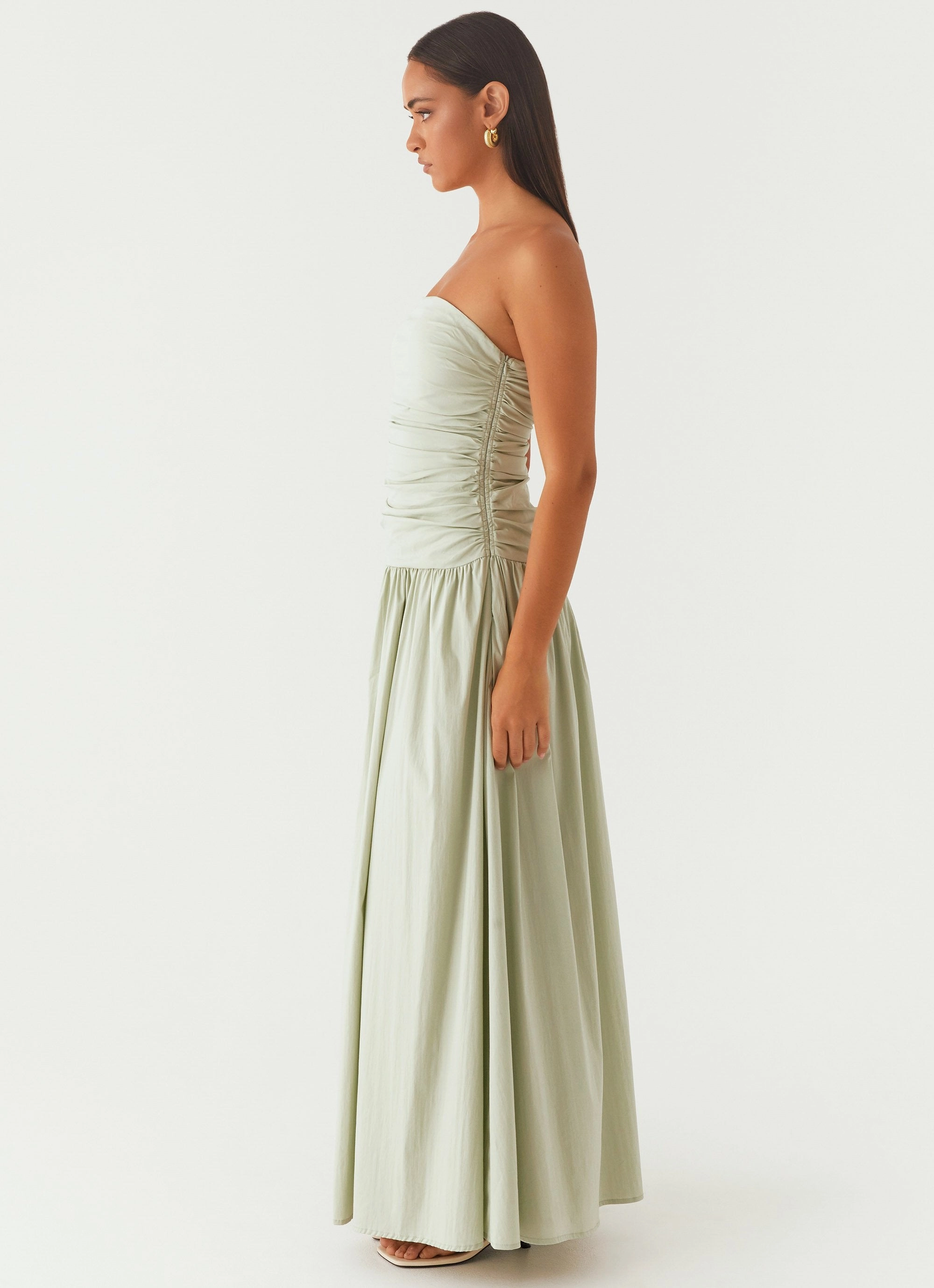 Gloss Finish Carmel Maxi Dress - Sage